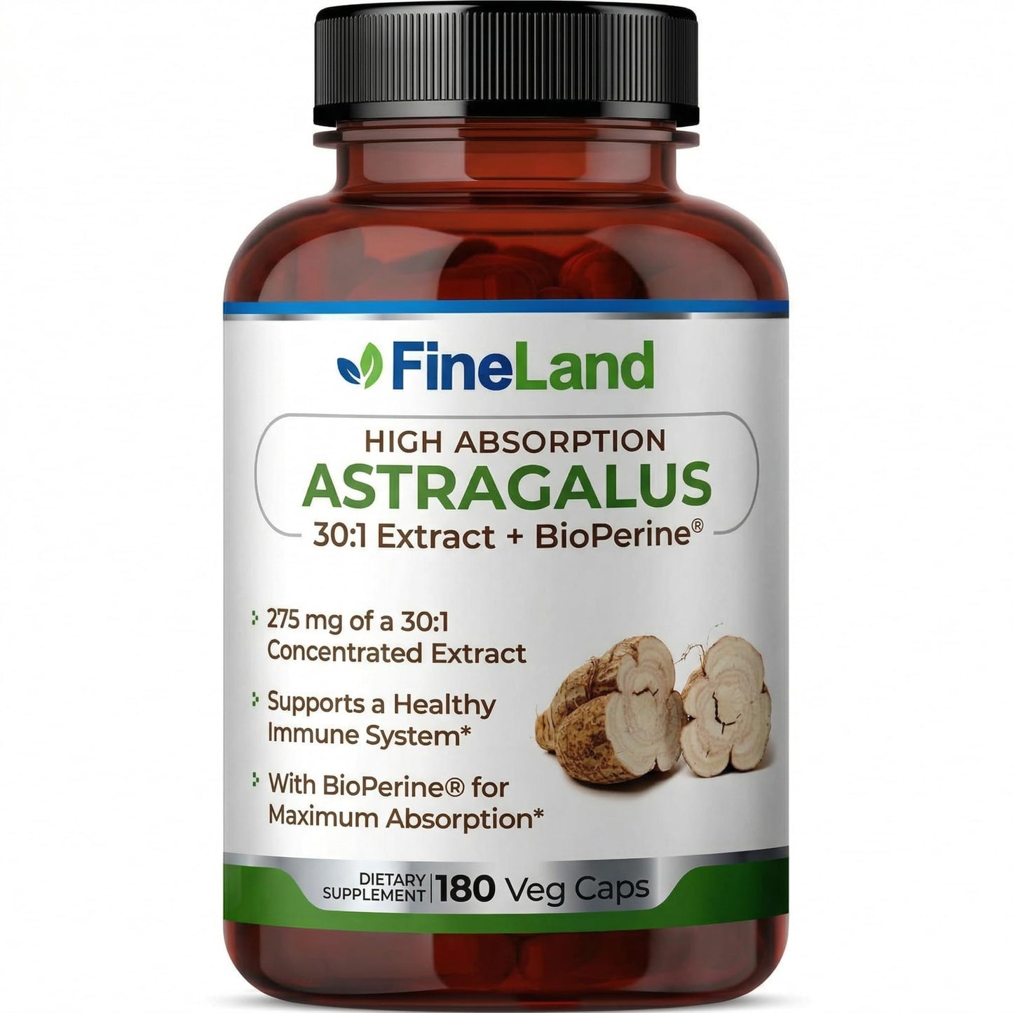 FineLand Astragalus 30:1 Extract, 275 mg - Formula with BioPerine - Non-GMO, 180 Capsules