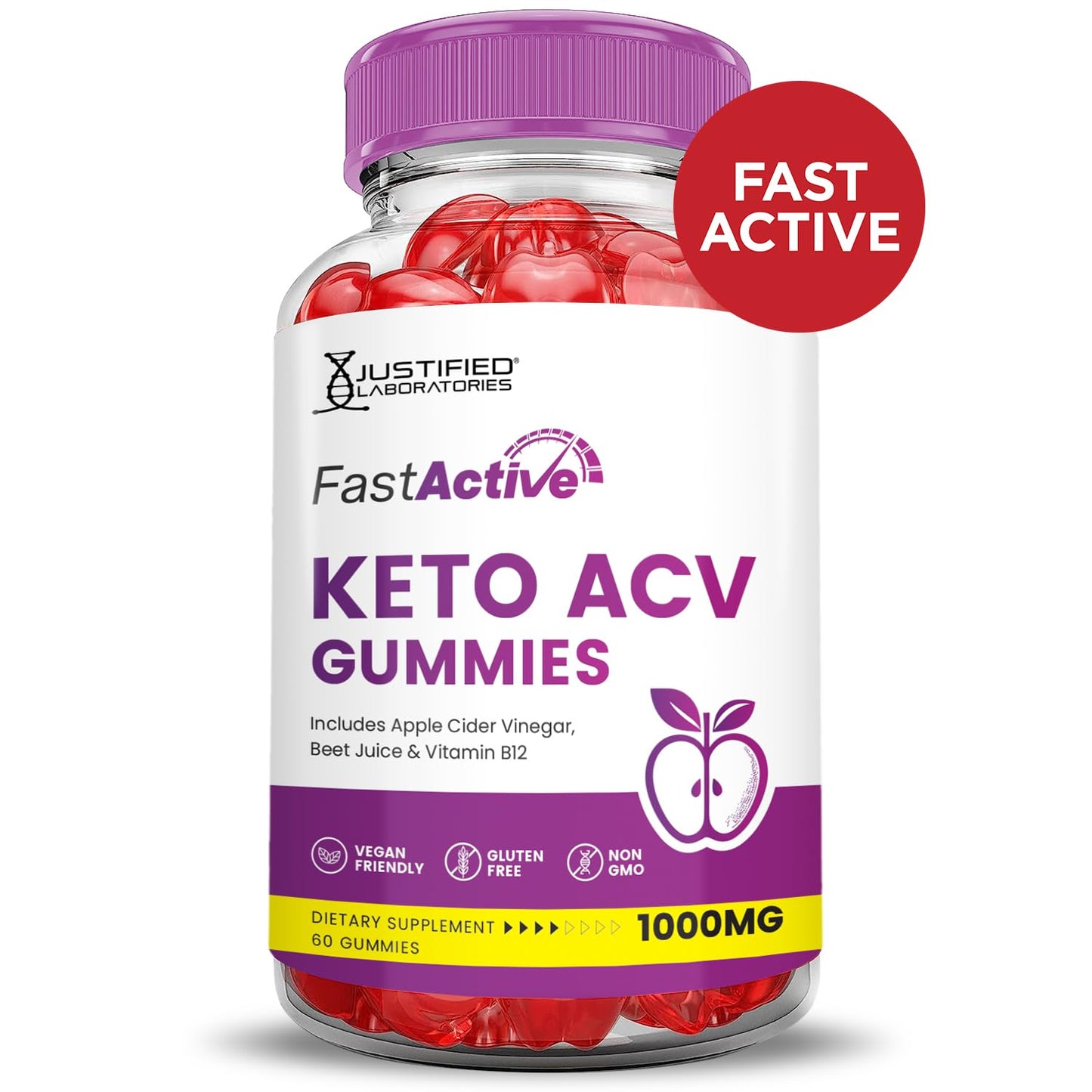 Justified Laboratories Fast Active Keto ACV Gummies Advanced Formula 1000mg Apple Cider Vinegar, 120 Gummies