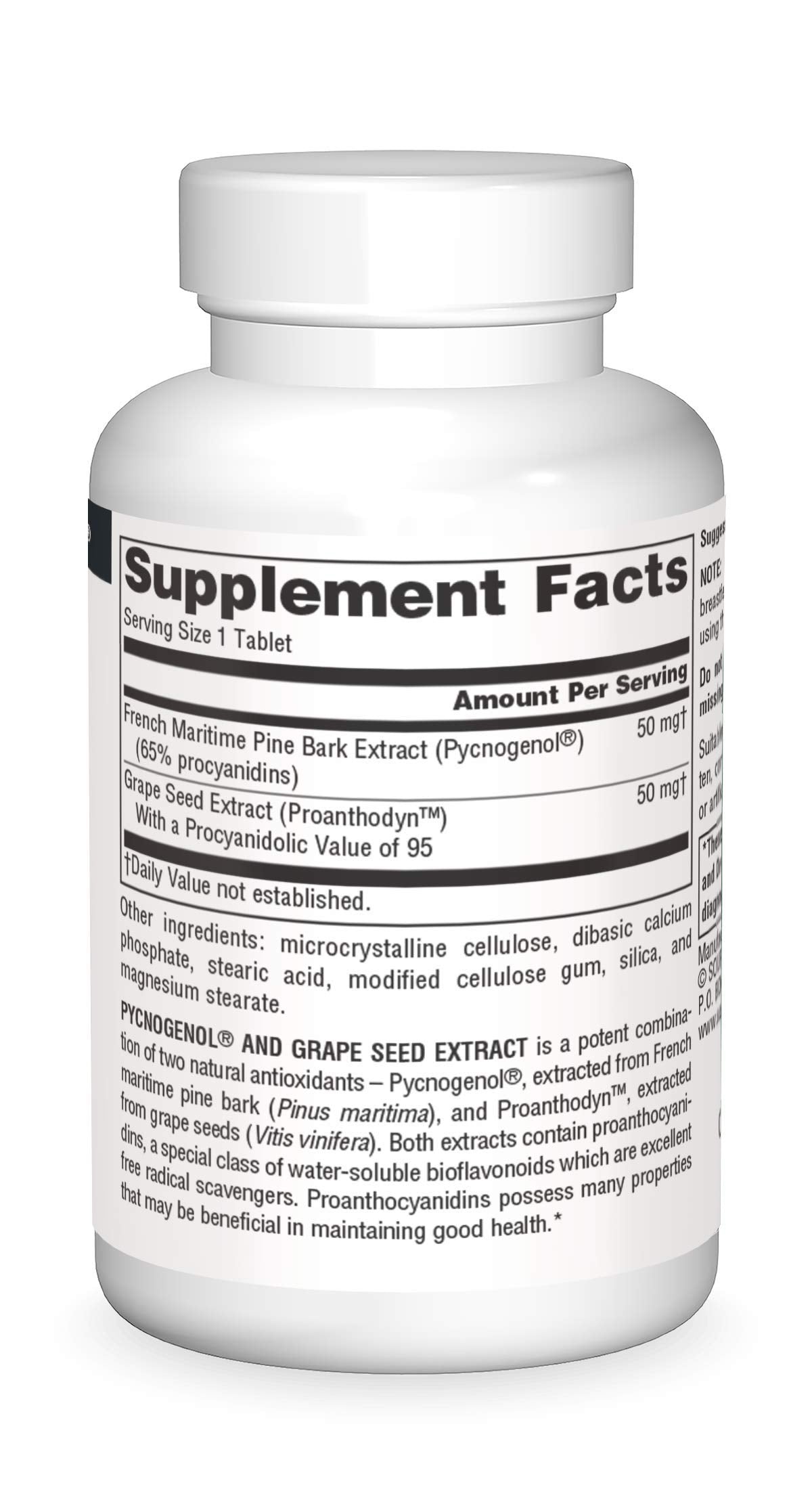 Source Naturals Pycnogenol & Grape Seed Extract 100 mg Dietary Supplement Tablet, 60 Count