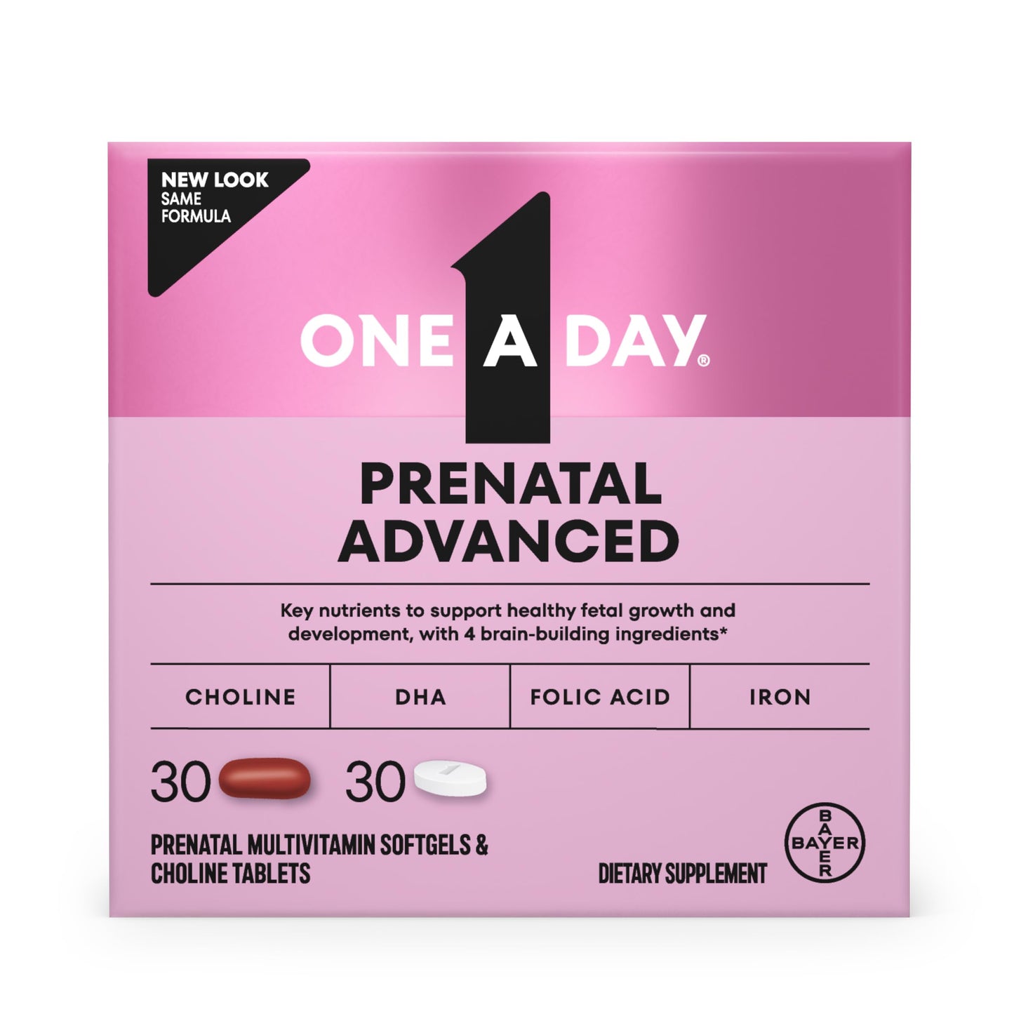 ONE A DAY Prenatal Advanced Vitamins with Folic Acid, Choline, DHA & Iron, 60 Tablets