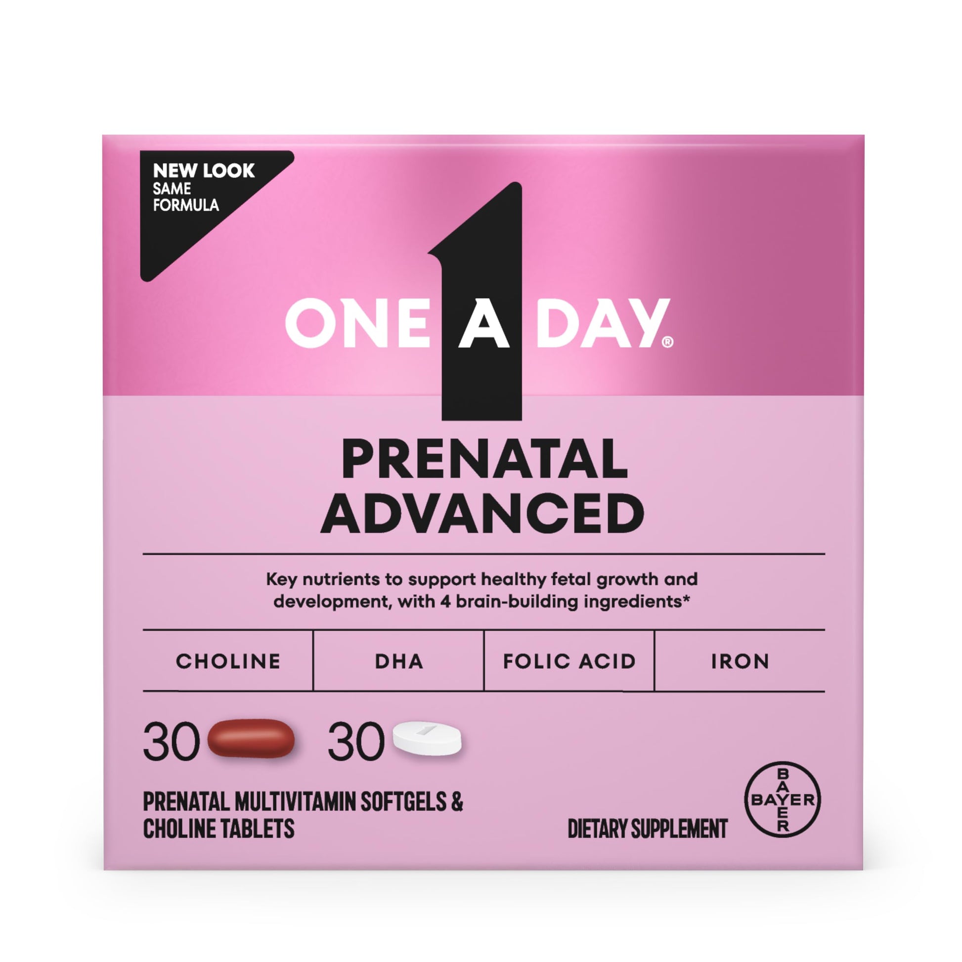 ONE A DAY Prenatal Advanced Vitamins with Folic Acid, Choline, DHA & Iron, 60 Tablets