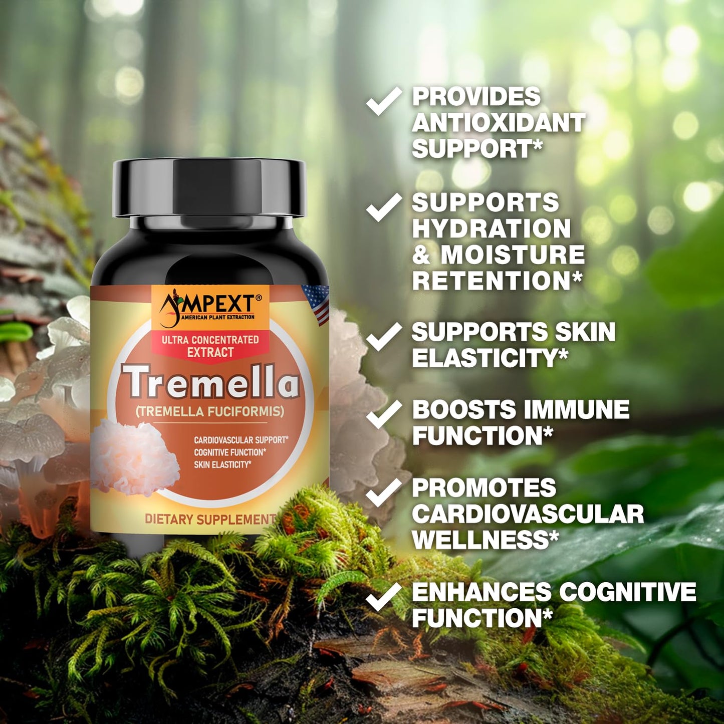 AMPEXT Tremella Mushroom Extract Capsules, 90 Count