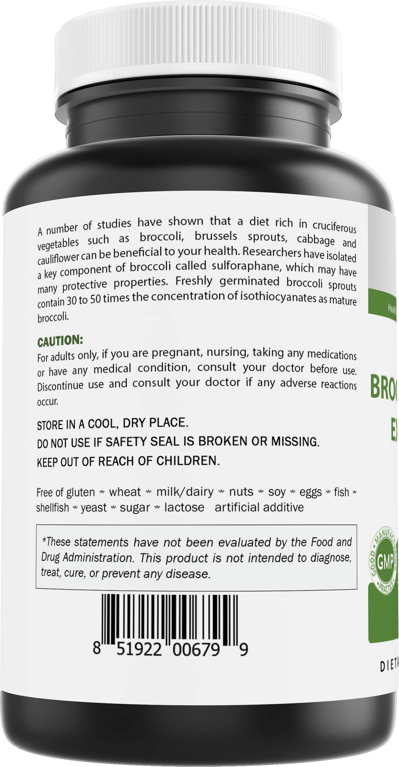 Brieofood Broccoli Sprout Extract 4:1 1000 mg Per Serving Capsules 480