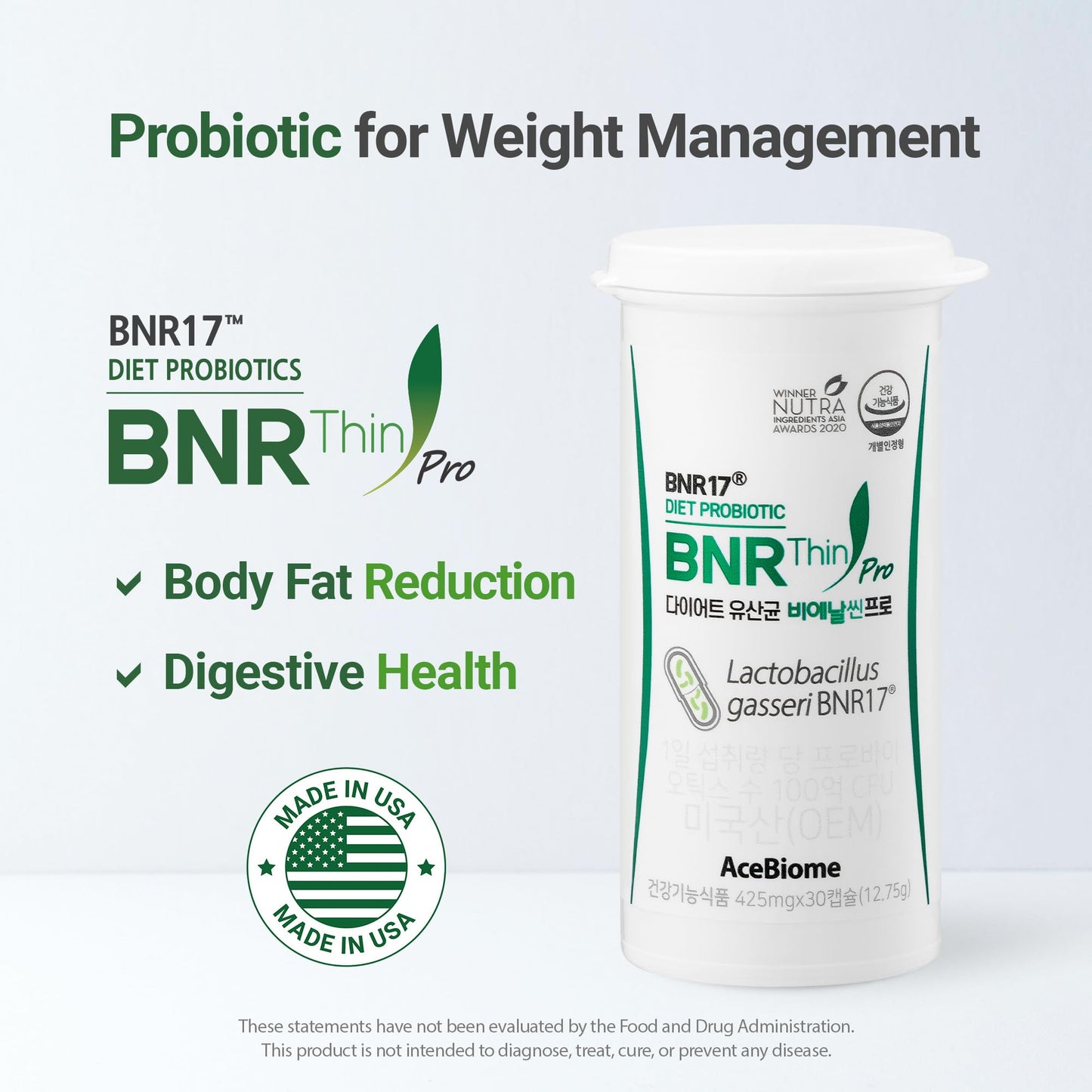 AceBiome BNRThin Pro Lactobacillus Gasseri BNR17 10 Billion CFU Capsules 90 Count