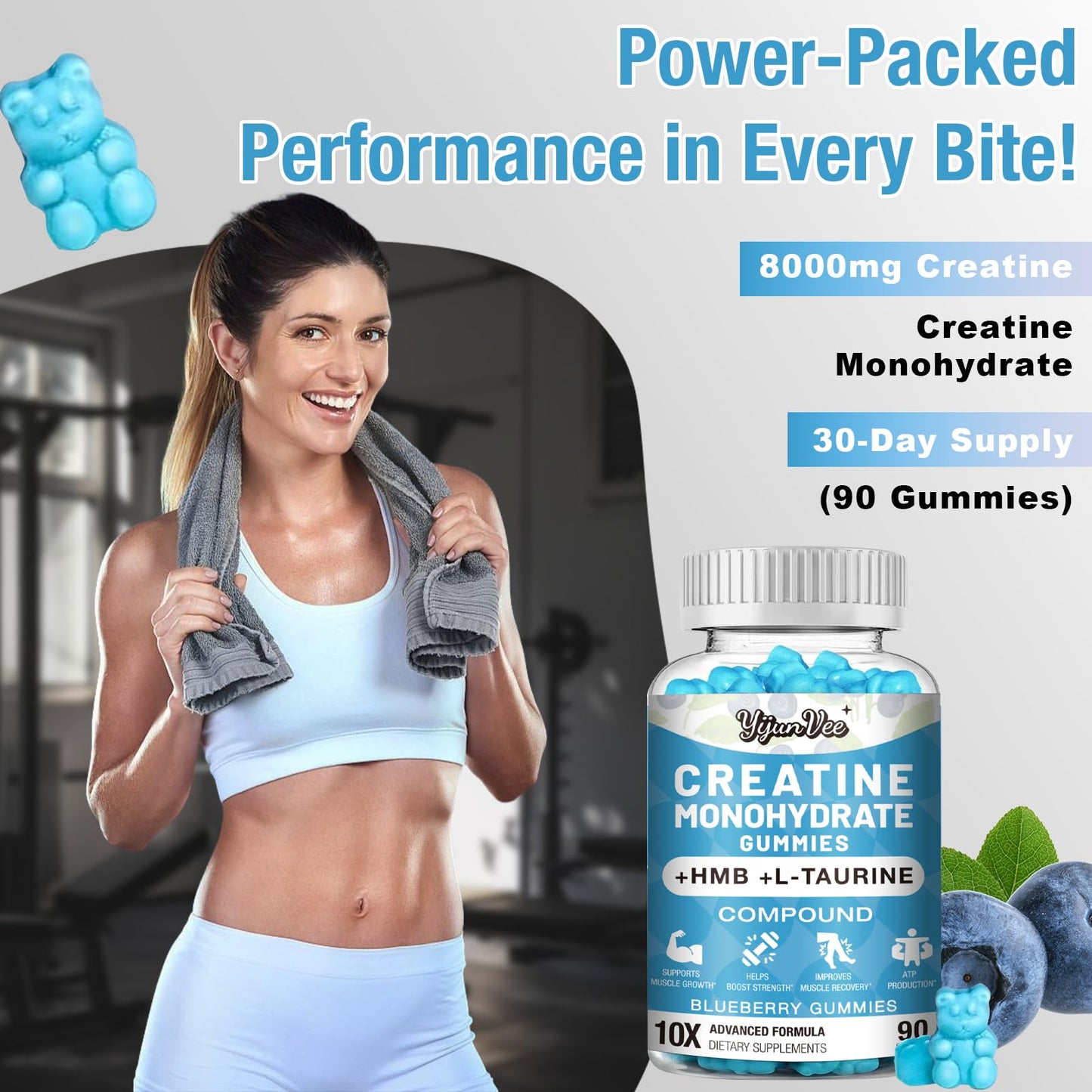 YijunVee Creatine HMB Monohydrate Gummies 180 Count