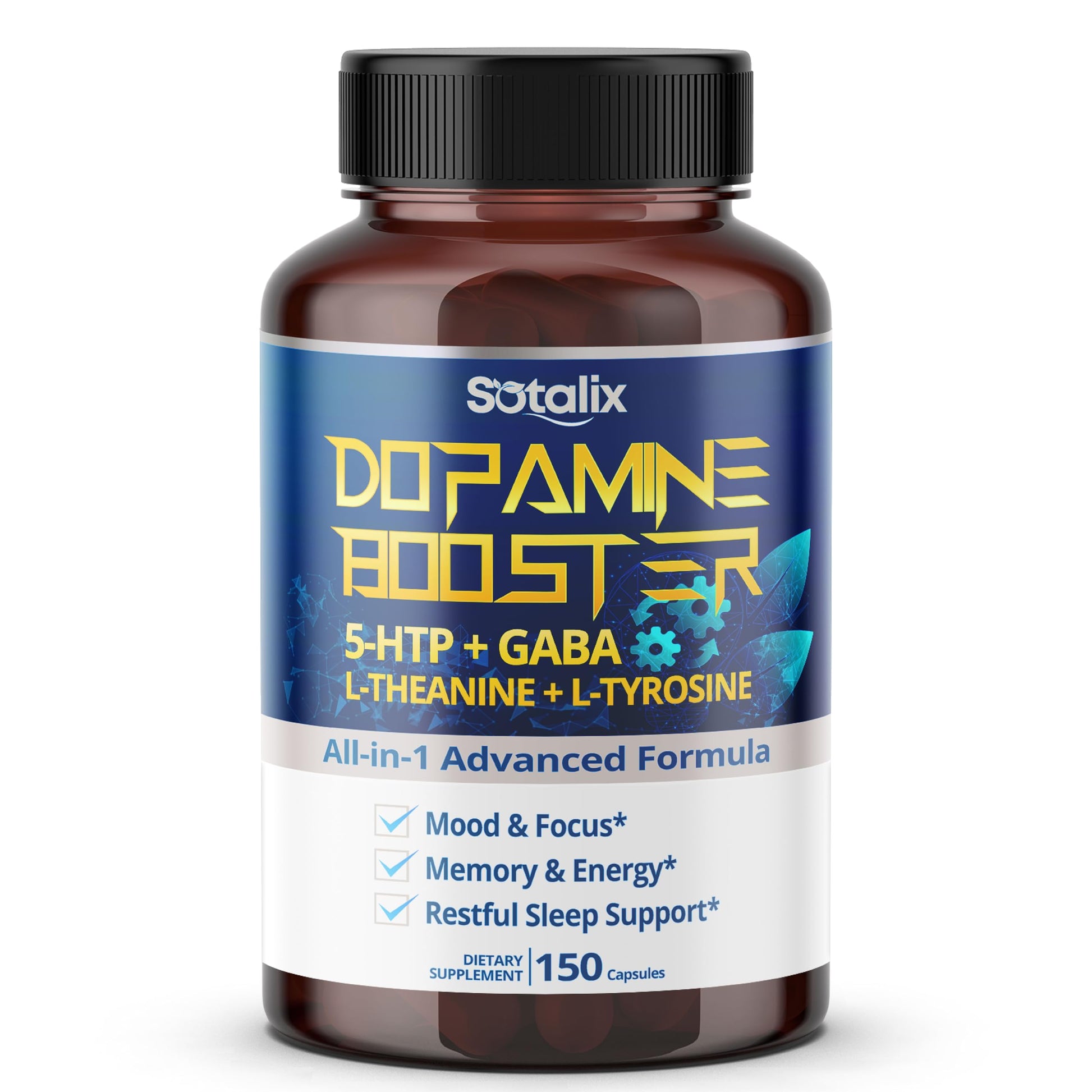 SOTALIX SUPPLEMENT 5-HTP + GABA with L-Theanine + L-Tyrosine - Mood & Focus, Memory & Energy, Restful Sleep Support Capsules, 150