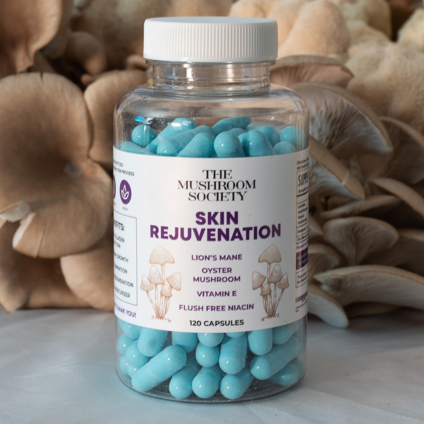 The Mushroom Society Skin Rejuvenation Supplement - Inner Skin Glow & Cellular Repair Formula, 120 Capsules