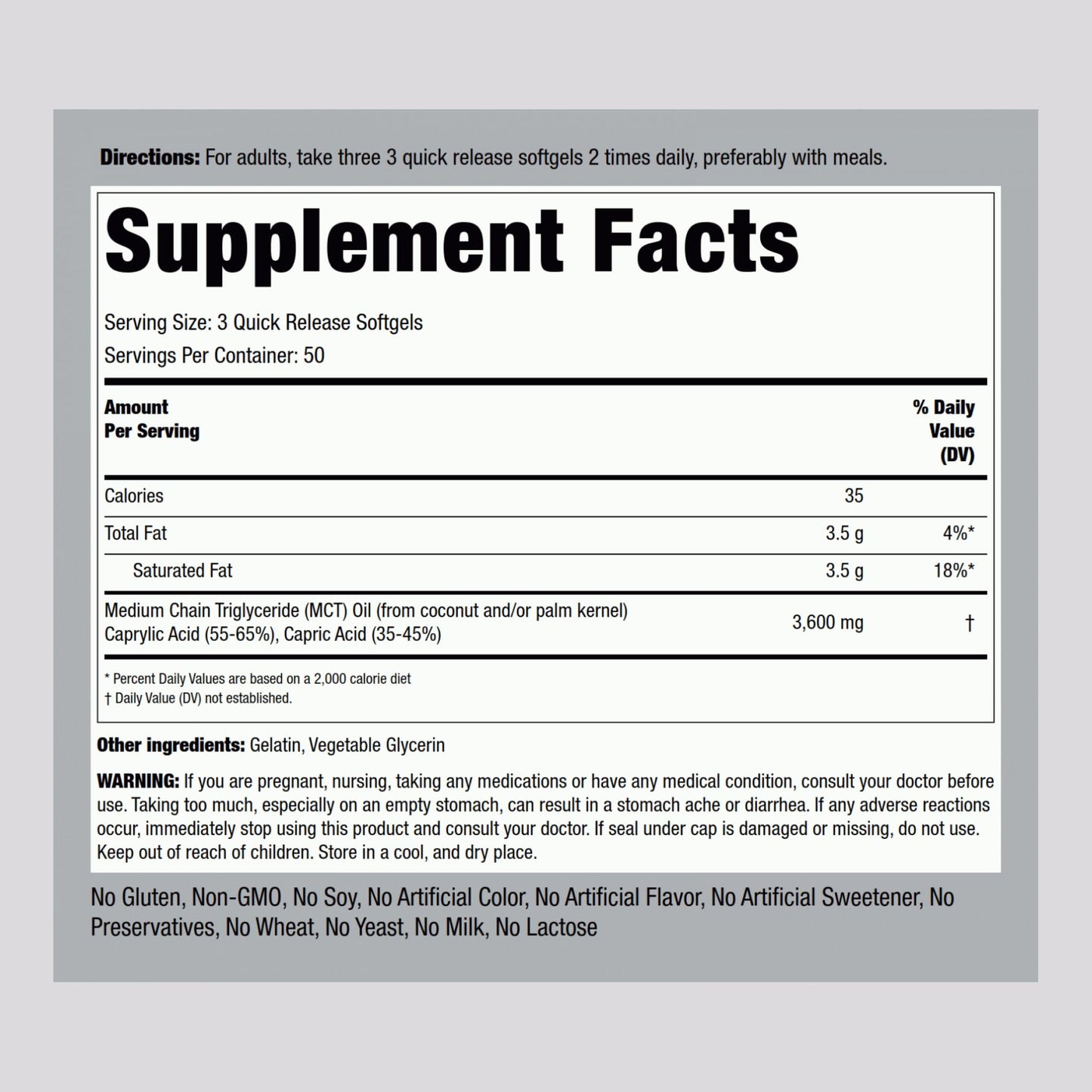 Piping Rock MCT Oil Softgel Capsules 150 Count