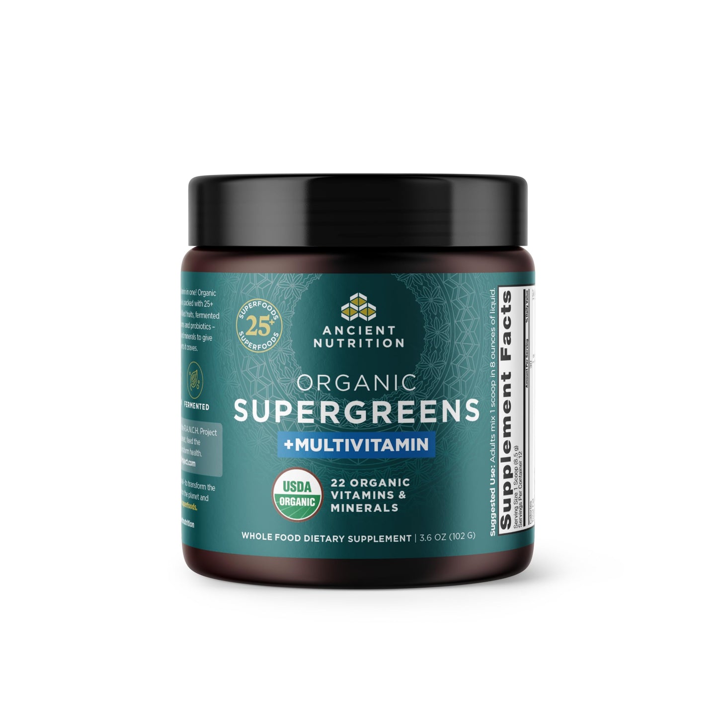 Ancient Nutrition Organic SuperGreens Powder with Probiotics, 3.6oz, 12 Servings