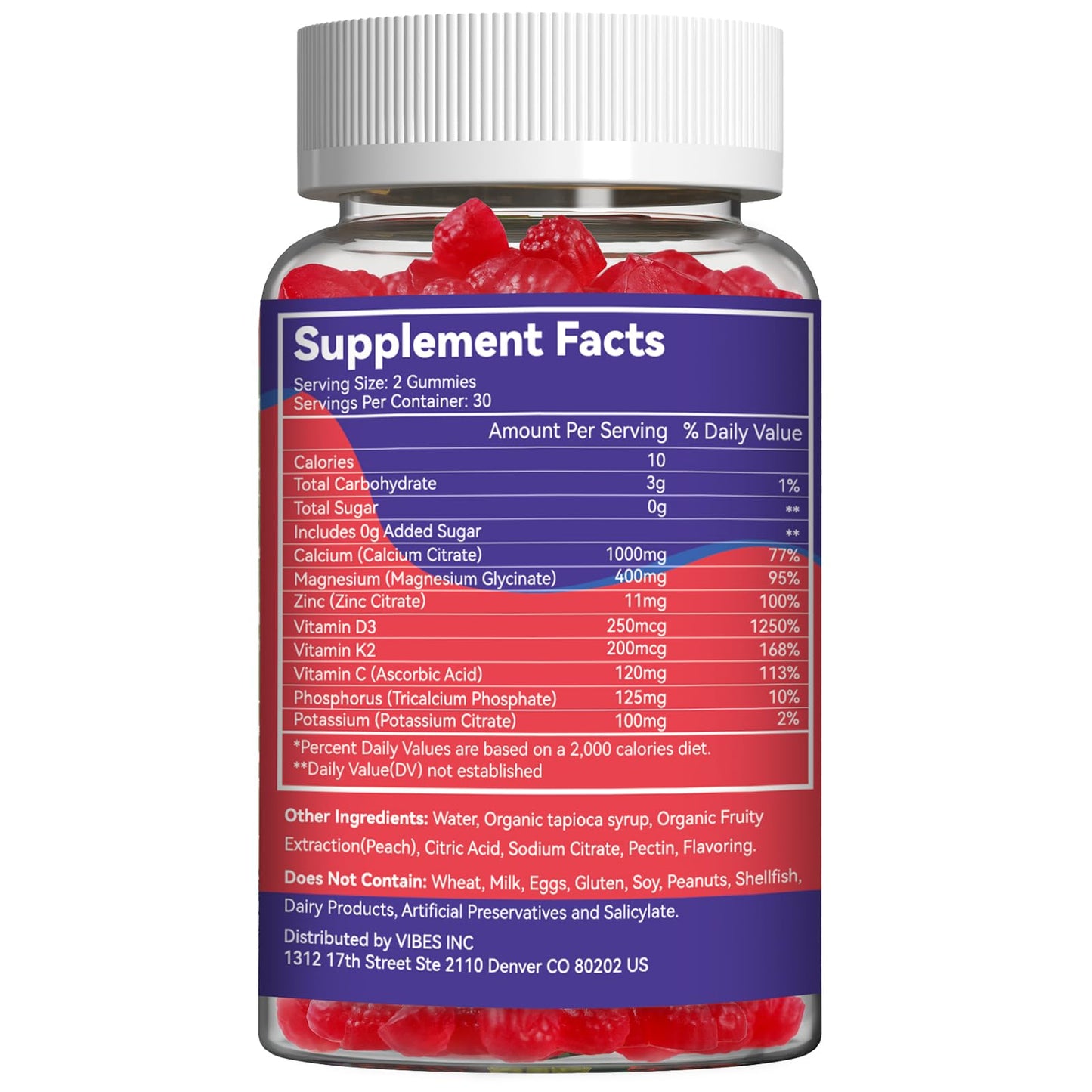 SmildeHeal Calcium Magnesium Zinc Gummies with Vitamin D3, 600 mg, High Absorption Complex, Vegan, 60 Gummies