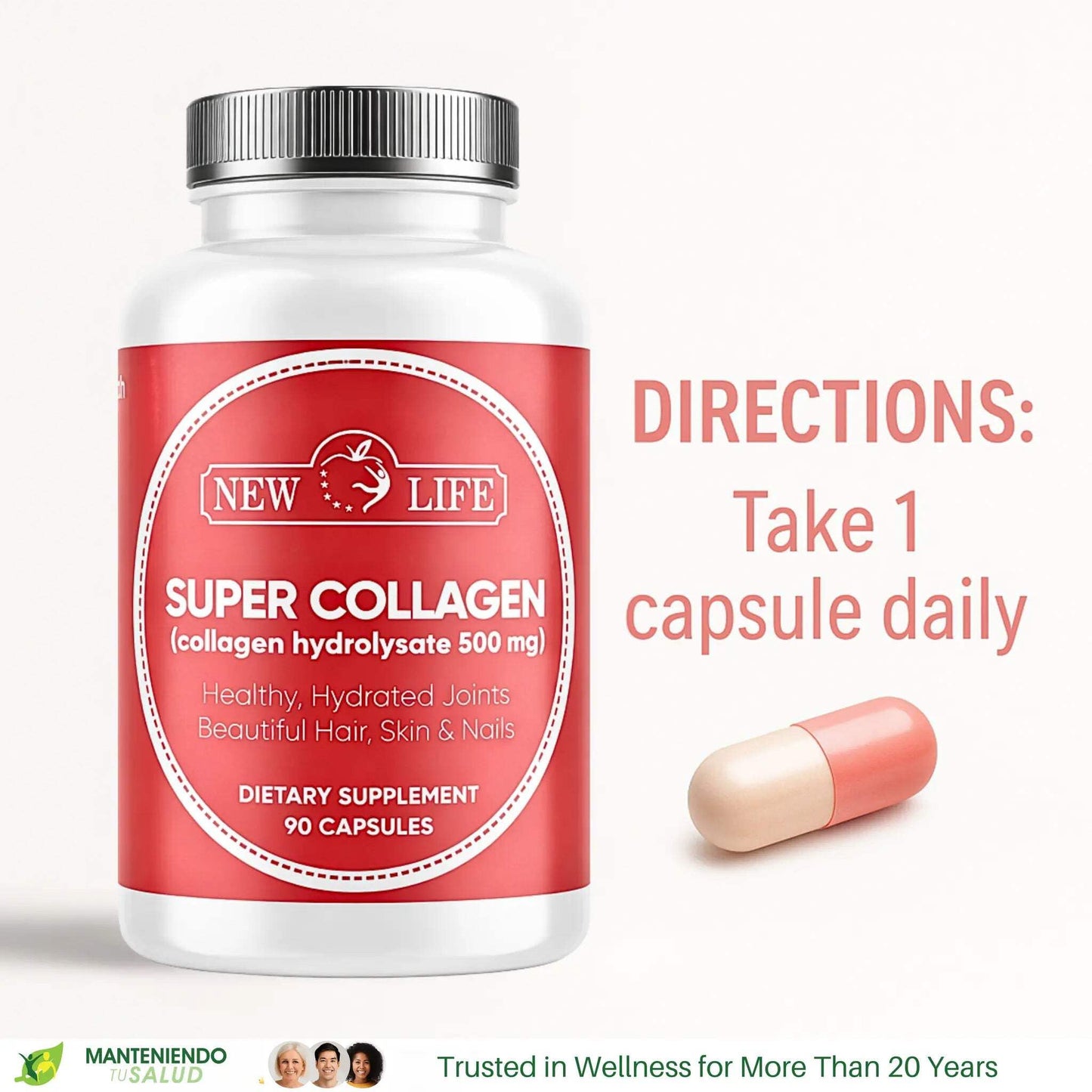 Manteniendo Tu Salud New Life Super Collagen 500mg Capsules, 90 Capsules