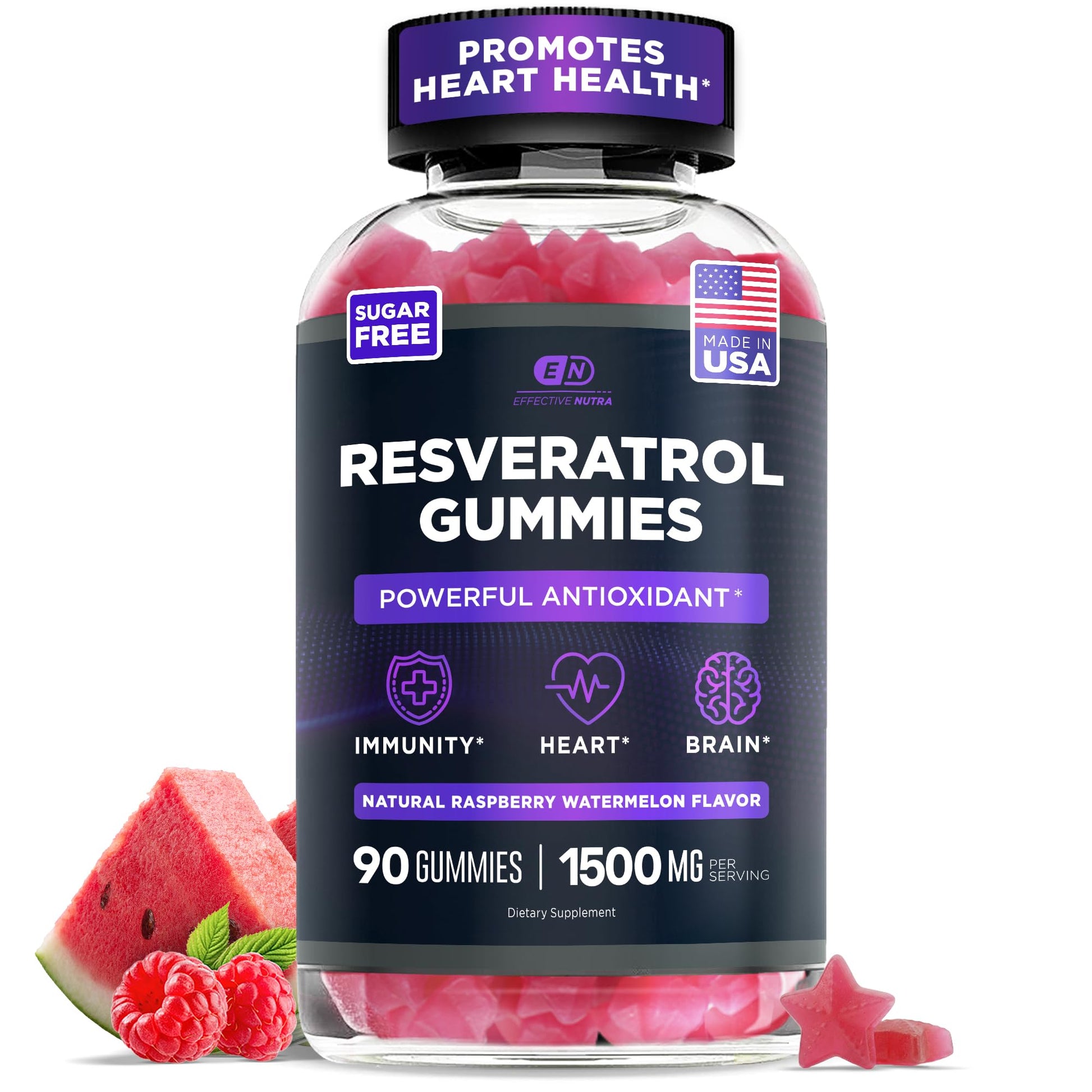 Effective Nutra Resveratrol Gummies 1500mg Raspberry Watermelon, 90 Count