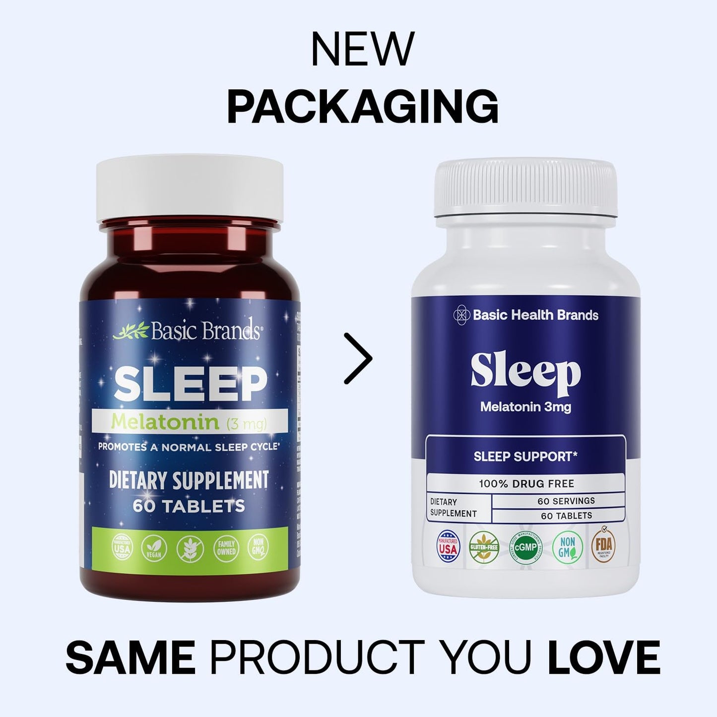 Basic Brands Sleep Melatonin 3mg Tablets, 60 Count