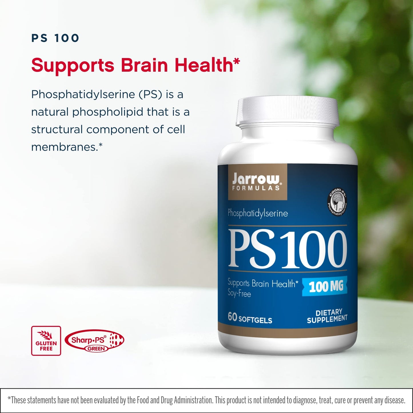 Jarrow Formulas PS 100 100 mg Phosphatidylserine (PS) Supports Brain Health Soy Free Softgels 60