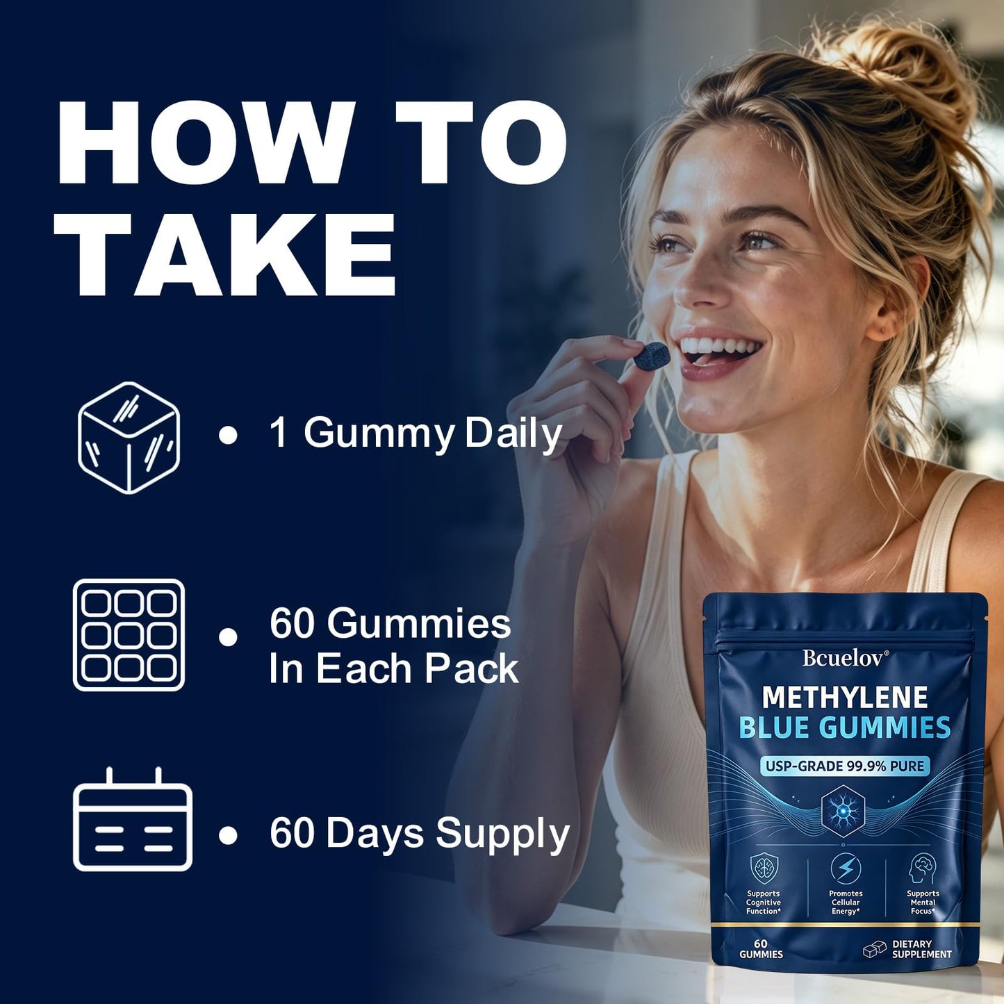 Bcuelov Methylene Blue Gummies 5mg, 60 Count
