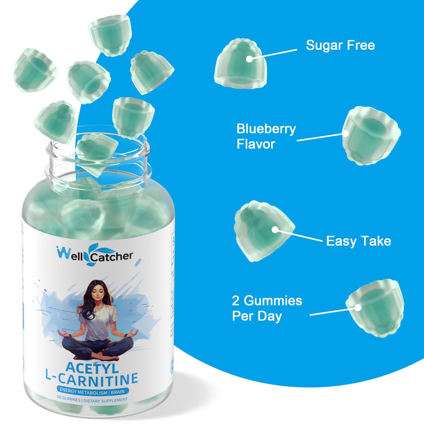 Wellcatcher Acetyl L-Carnitine Supplement 1000MG Gummies 60 Count