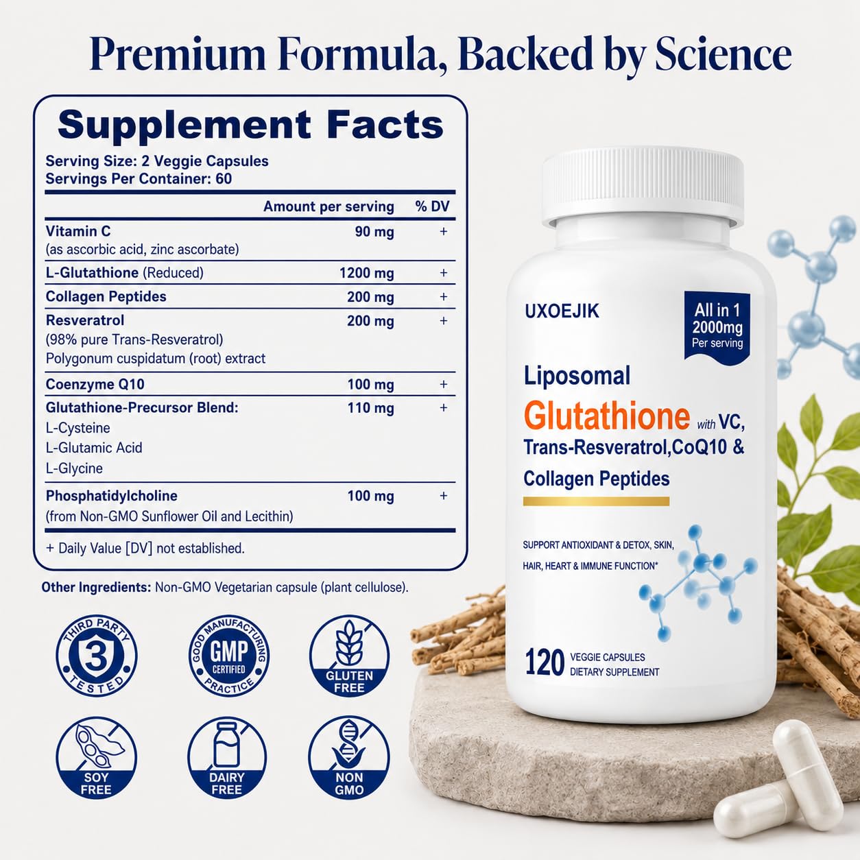 UXOEJIK Liposomal Glutathione Supplement Capsule, 120 Count