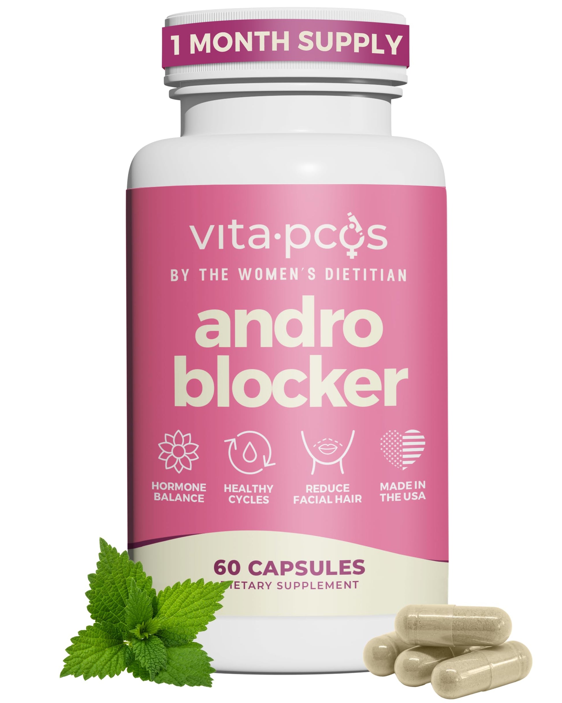 VITA-PCOS AndroBlocker 8-in-1 Women Supplement with Inositol & Zinc Capsules, 60 Count