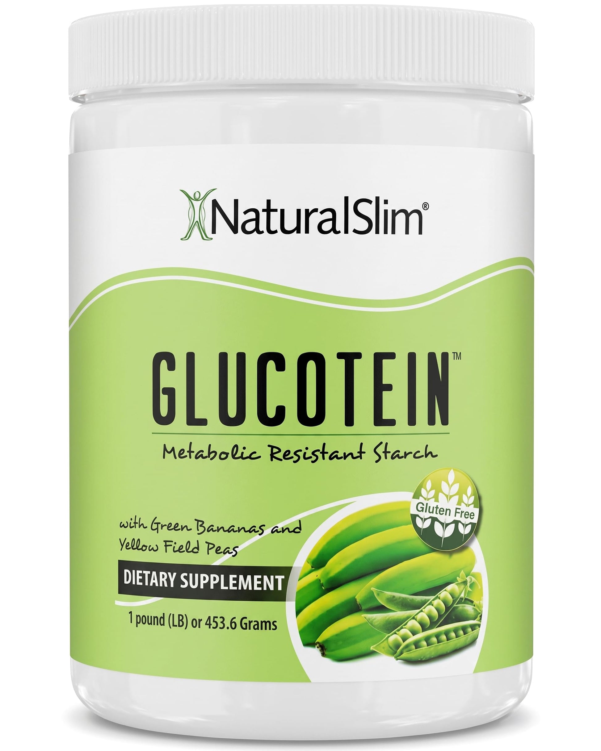 NaturalSlim Glucotein Prebiotic Resistant Starch Supplement with Green Banana Flour & Pea Starch Blend Non-GMO, Gluten-Free Powder, 16 Servings