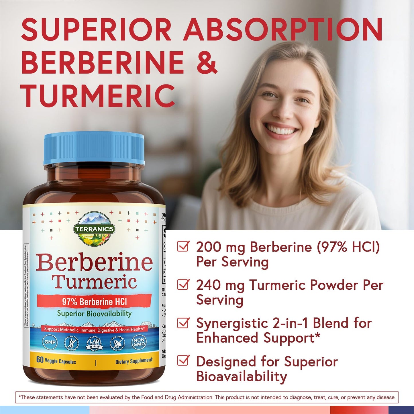 Terranics Berberine HCl 200 mg Supplement Capsule, 2 Count