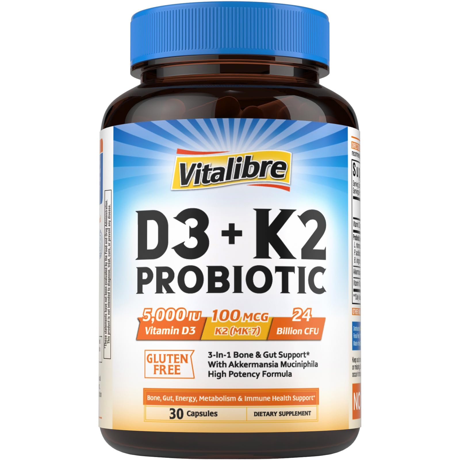 Vitalibre D3 K2 Probiotic Supplement Capsule, 30 Capsules