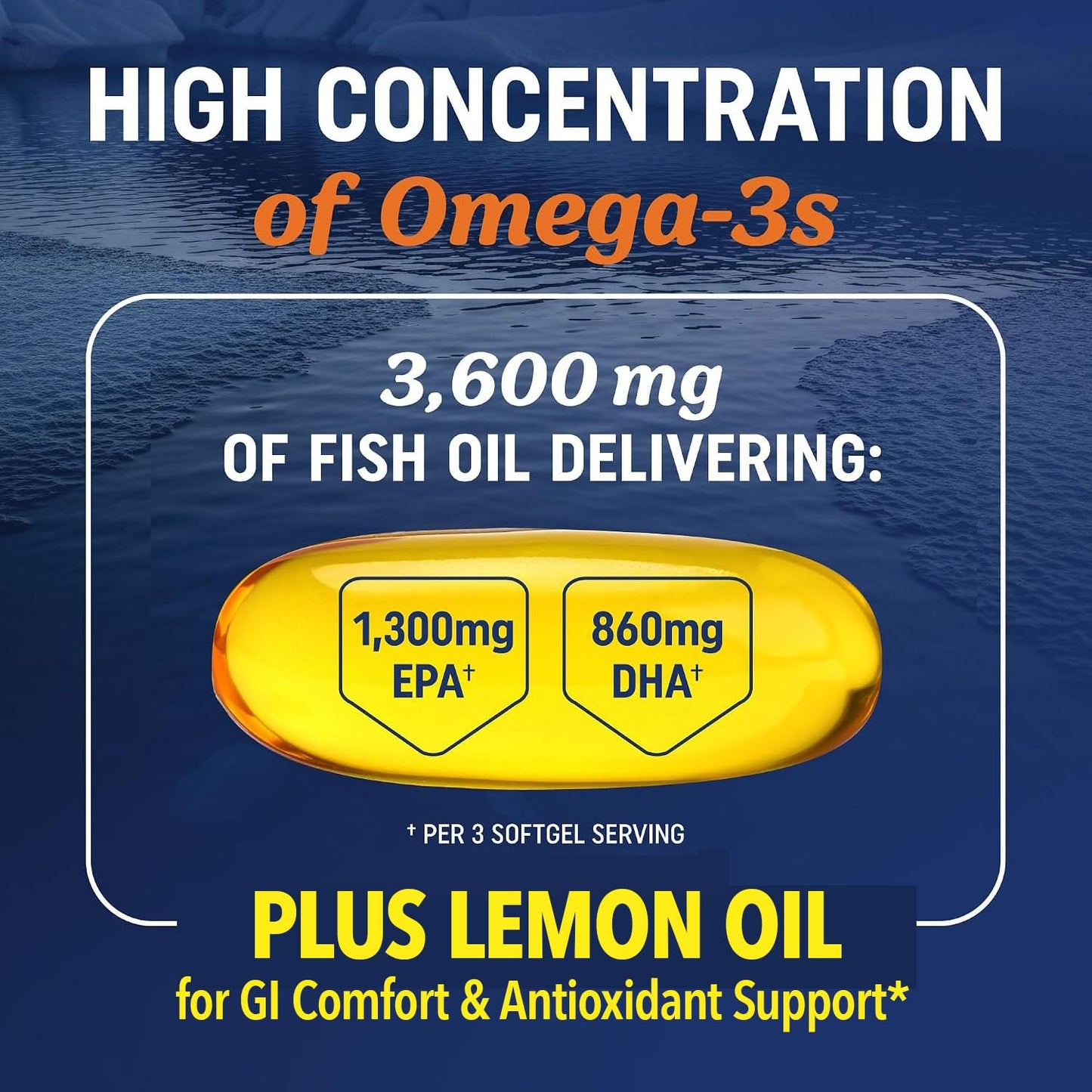 MAV NUTRITION Triple Strength Omega 3 Fish Oil 3600 mg, EPA & DHA, Omega-3 with Lemon Oil Softgel 120