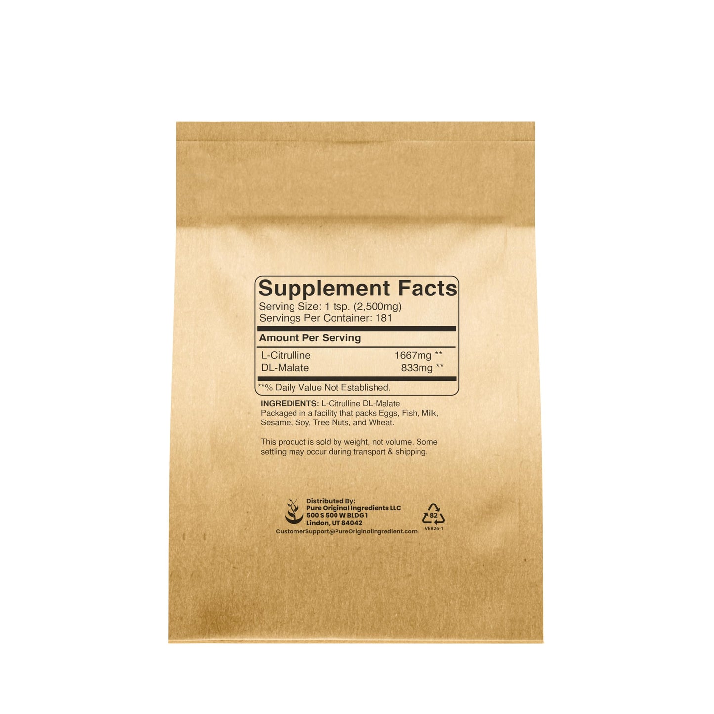PURE ORIGINAL INGREDIENTS L-Citrulline DL-Malate Supplement Powder 16