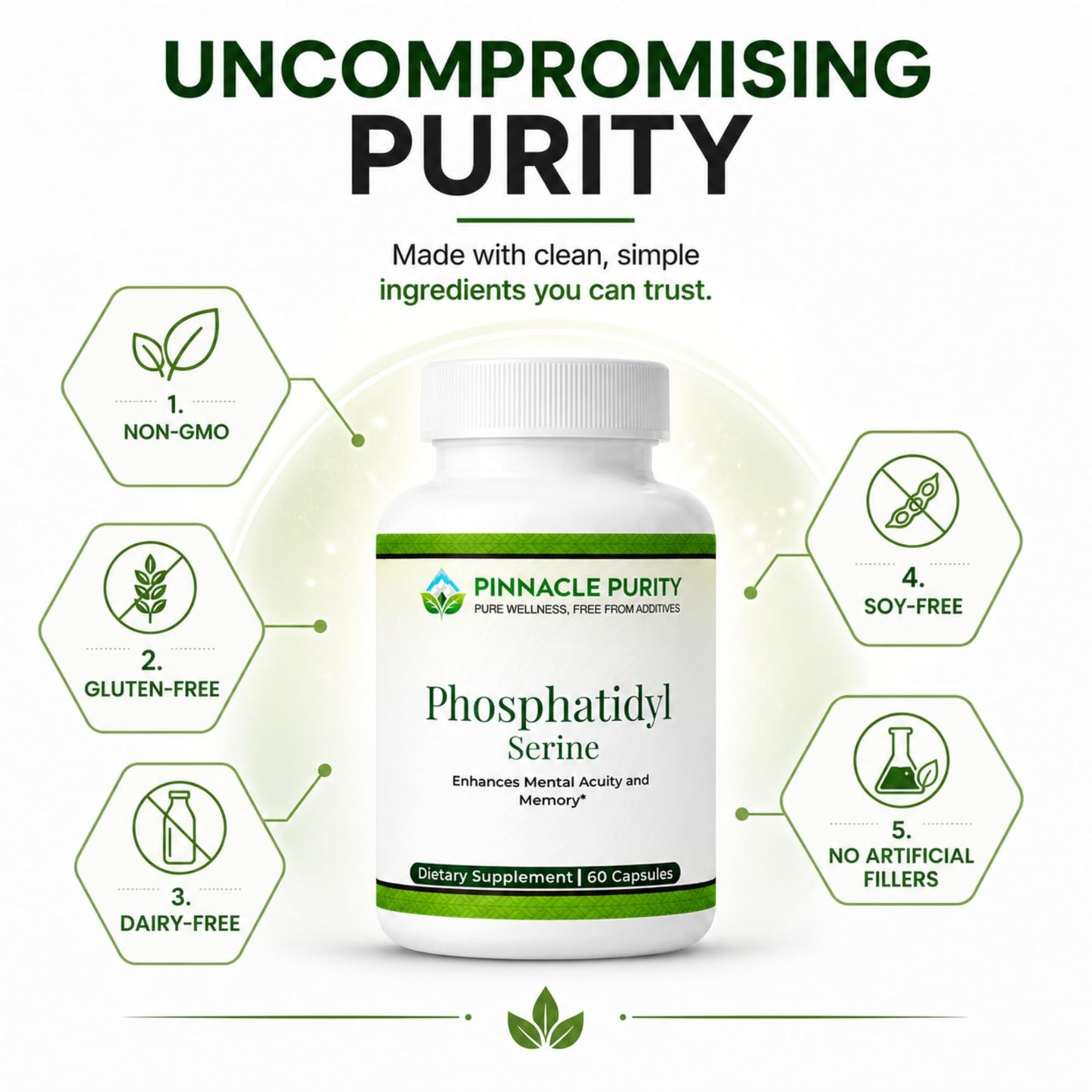 Pinnacle Purity Phosphatidylserine 70mg Veggie Capsule, 60 Count