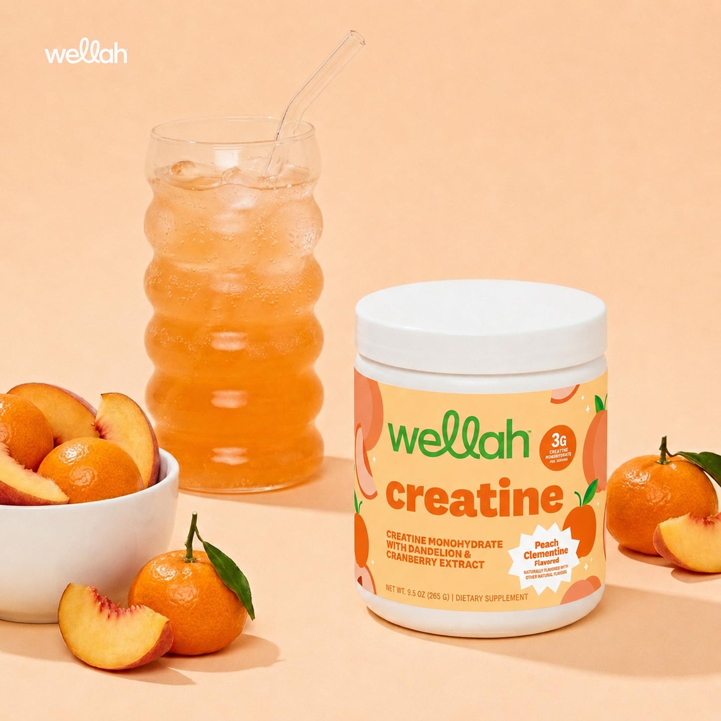 Wellah Creatine for Women (Clementine Peach) Powder 50 Servings