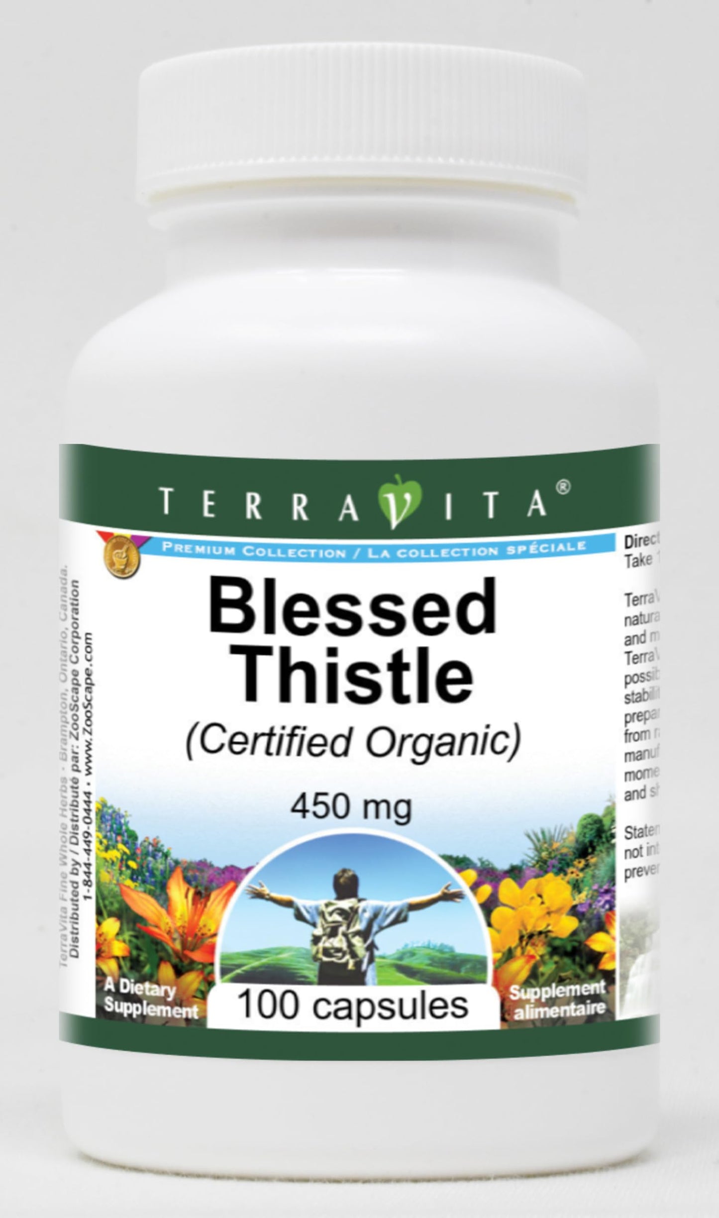 Terravita Blessed Thistle (Certified Organic) 450 mg Capsules, 100 Count