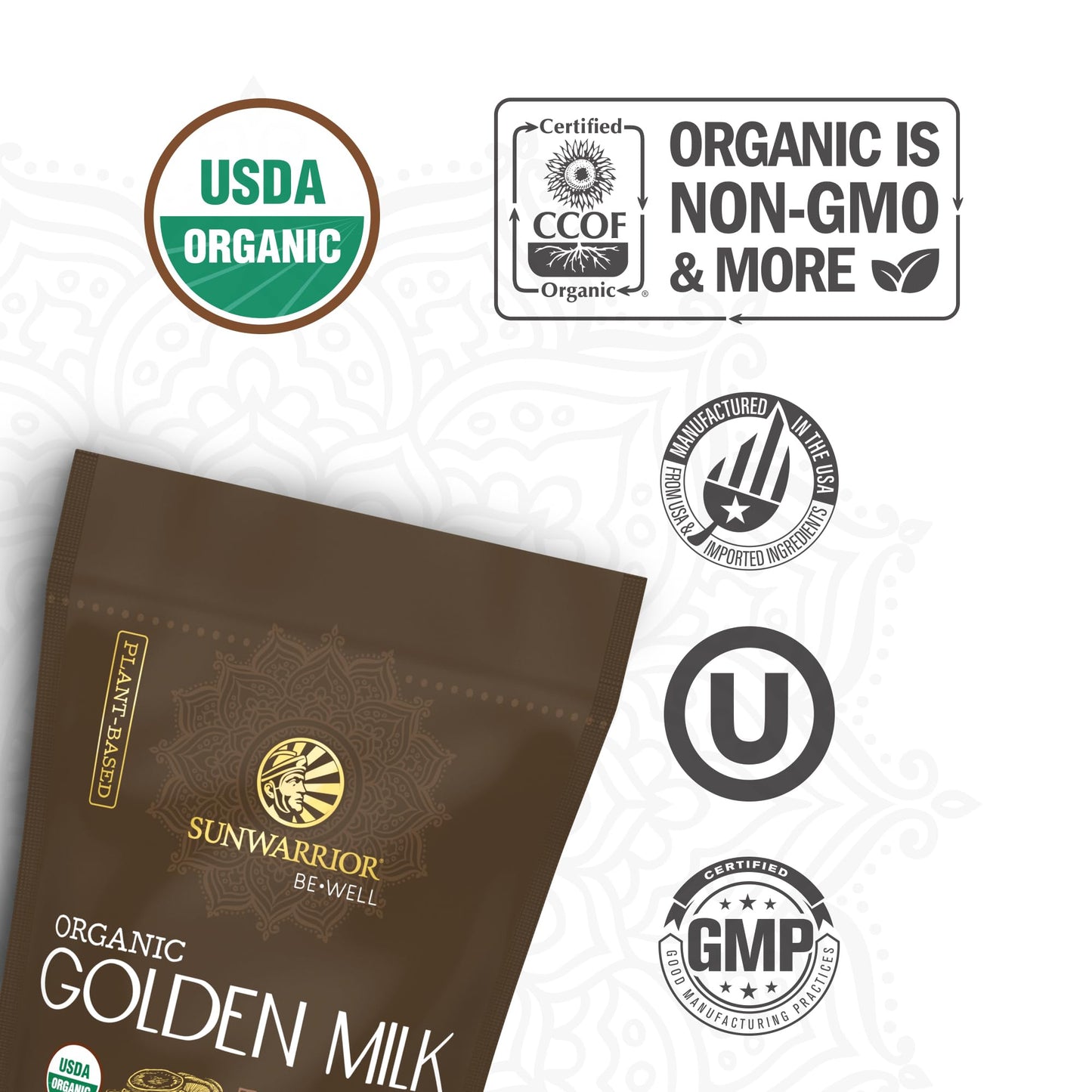 Sunwarrior Organic Golden Milk Powder with Ashwagandha Turmeric Curcumin, 3.17 oz