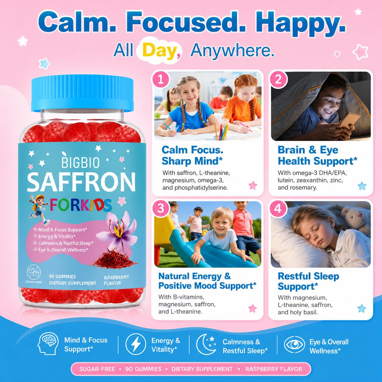 BIGBIO Saffron for Kids Happy Mood Gummies, 1 Count