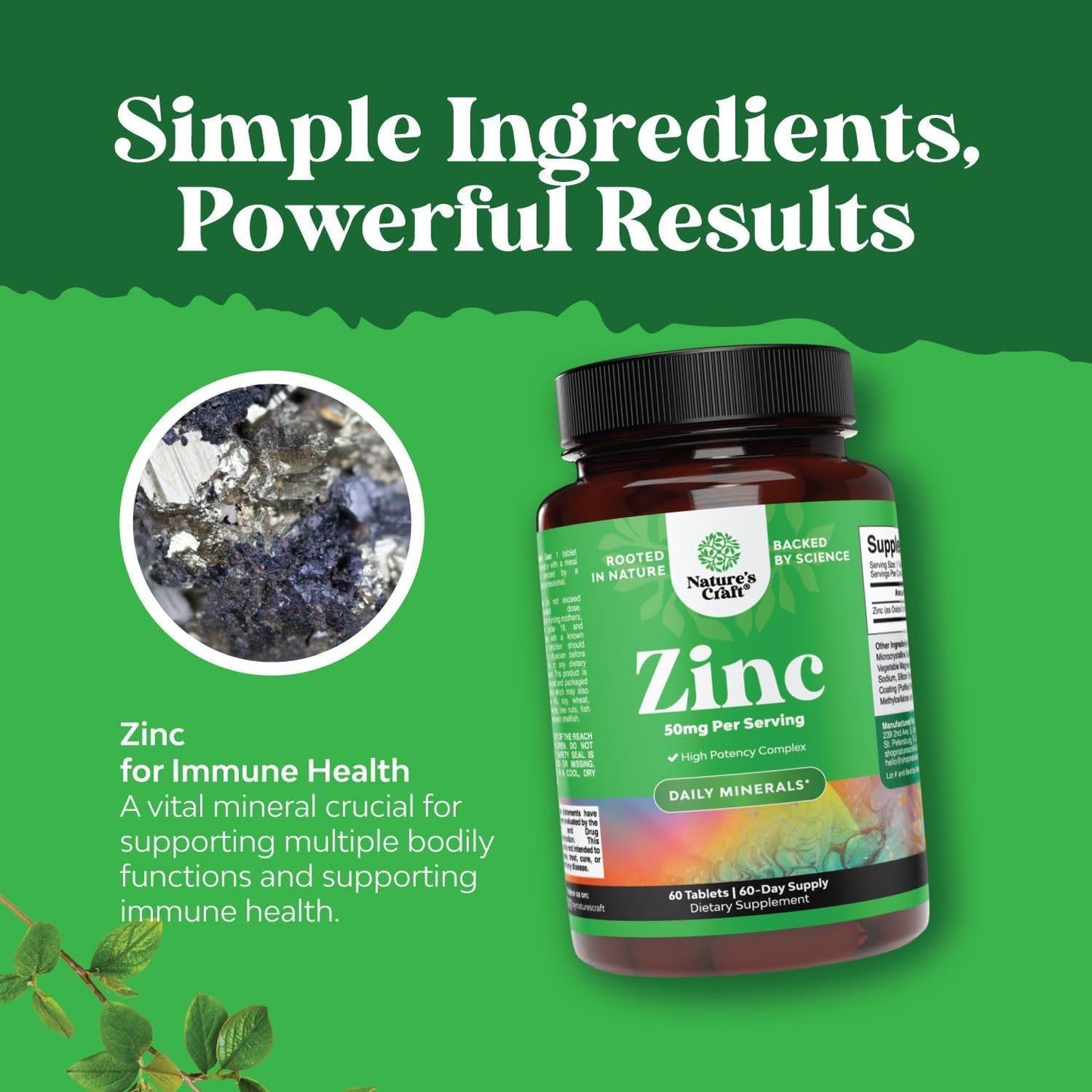 Natures Craft Zinc 50mg Tablet Immune Support - Zinc Complex for Immune System, Hair, Skin & Nails - 60 Tablets