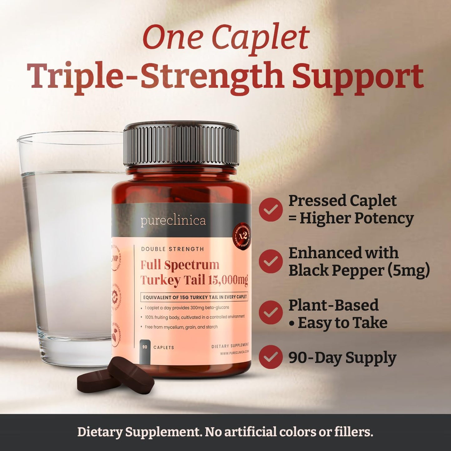 Pureclinica Full Spectrum Turkey Tail Mushroom 1,000mg per Caplet Tablet, 90 Count