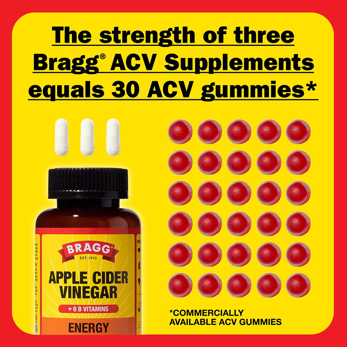 Bragg Apple Cider Vinegar Capsules with Phytoceramides and B Vitamins, 180 Capsules