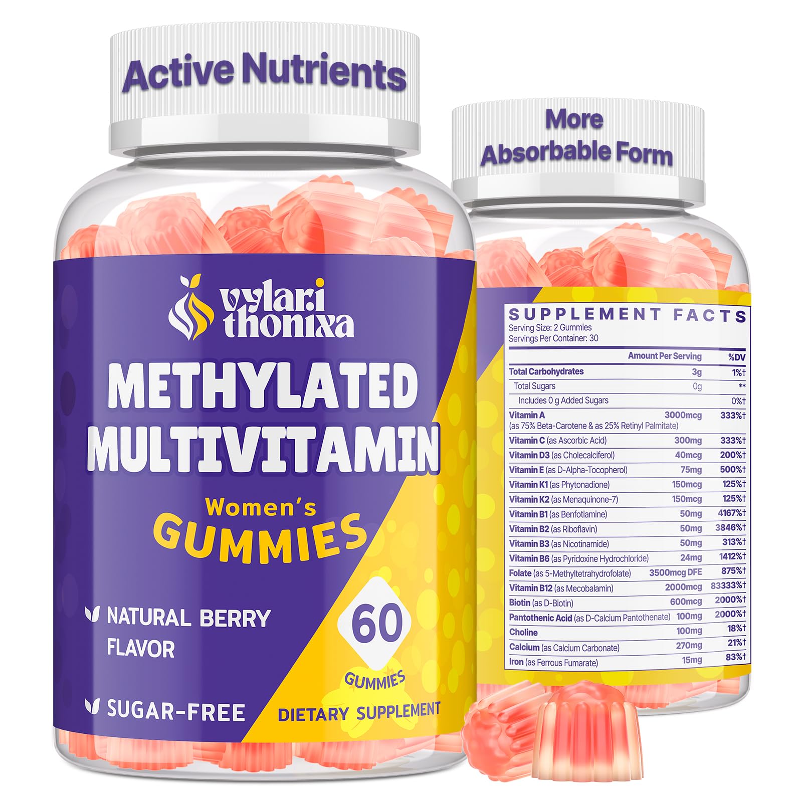 Vylarithonixa Methylated Multivitamin Gummies for Women 60 Count