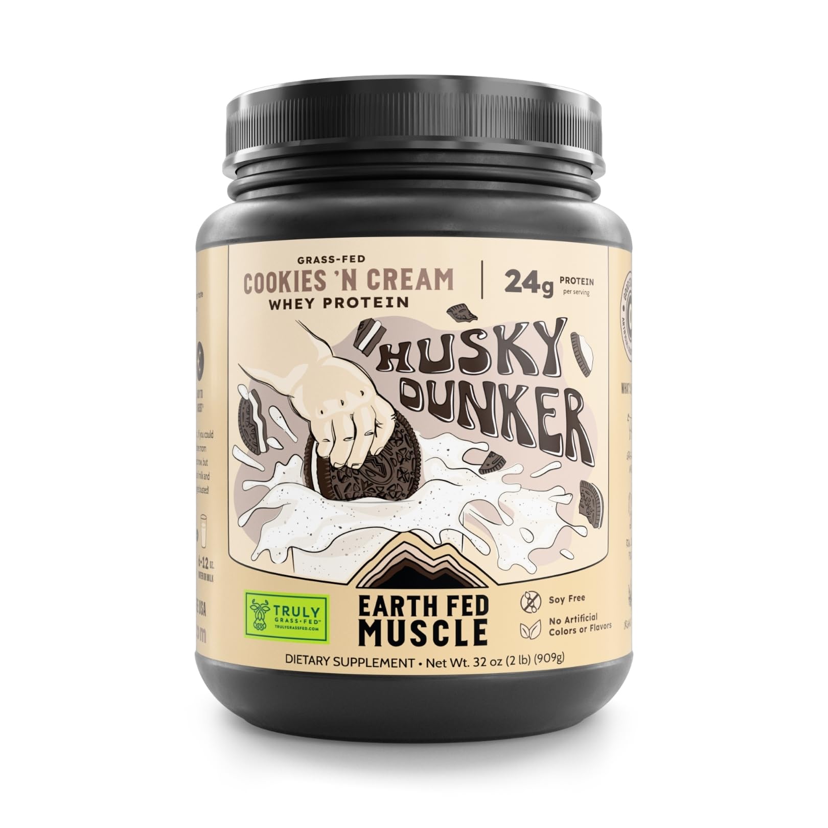 Earth Fed Muscle Husky Dunker Cookies 'n Cream Whey Protein Isolate Powder 32