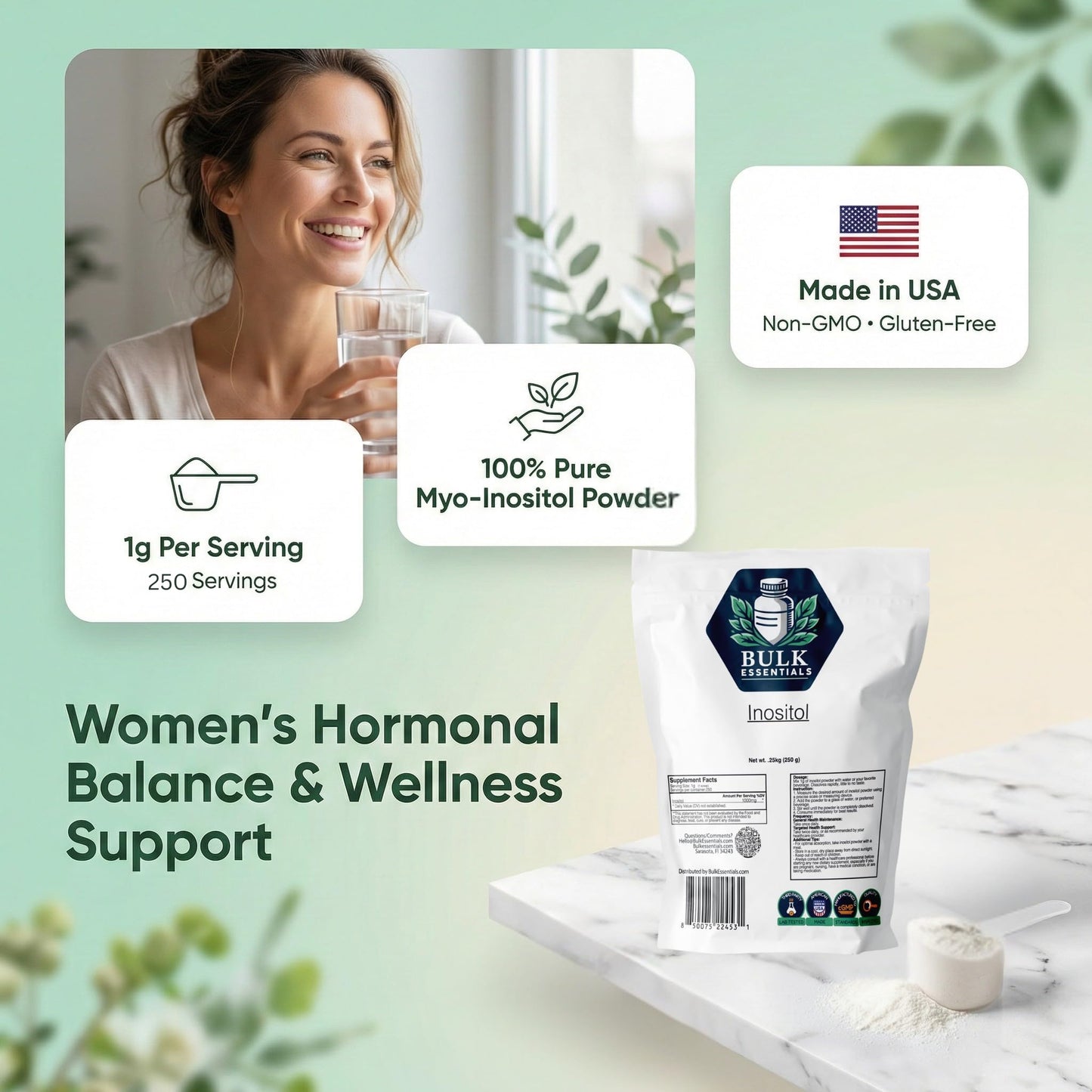 Bulk Essentials Myo Inositol Supplement for Women Unflavored Powder 8.81 oz