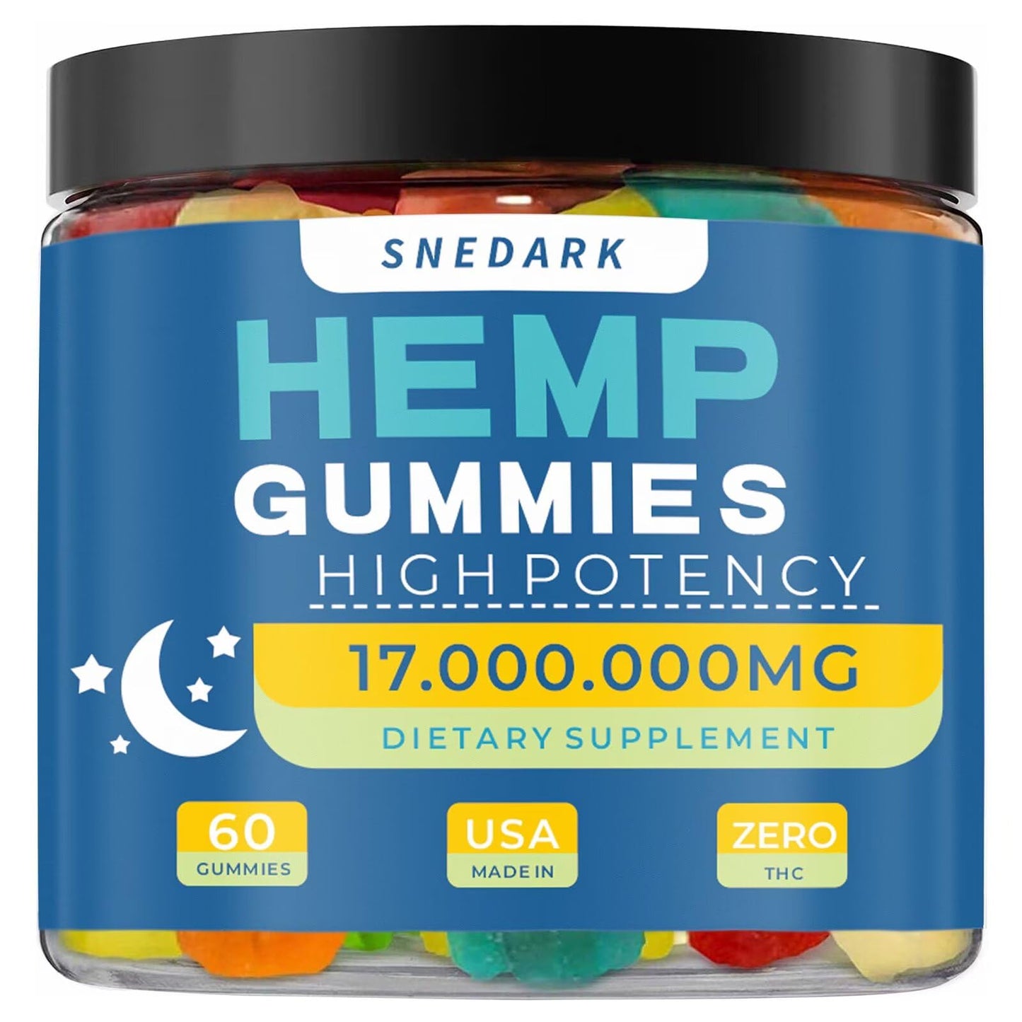 SNEDARK Hemp Gummies Advanced Extra Strength High Potency Natural Hemp Oil Extract Gummy, 16 Count