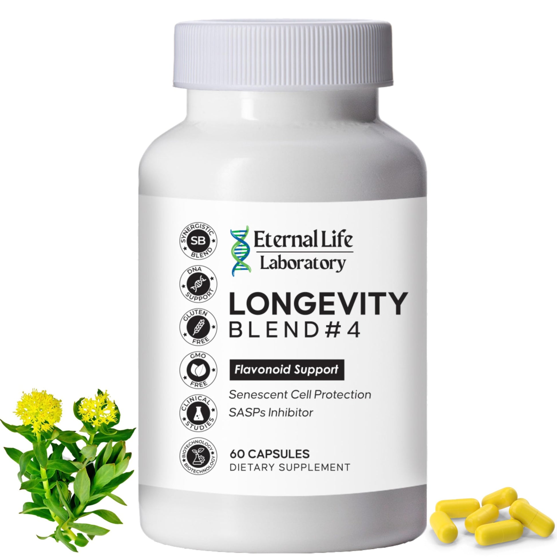 Eternal Life Laboratory Quercitin, Rhodiola Rosea, Luteolin and Rutin Longevity Blend #4 Anti-Aging Supplement for Cellular Defense with Immunity and Energy Support, Antioxidants, 1 Capsule