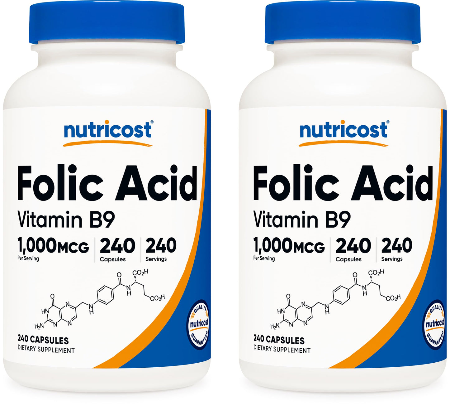 Nutricost Folic Acid 1000 mcg Capsules, 240 Capsules (Pack of 2)