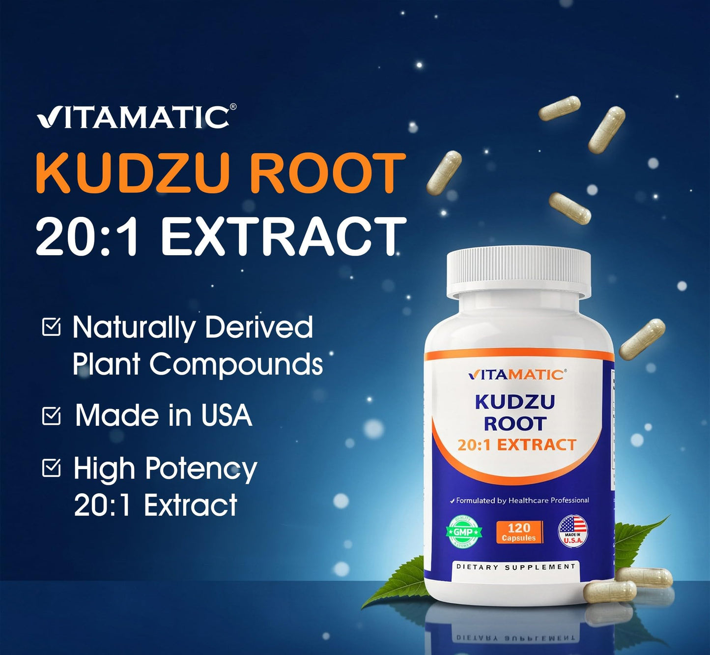 Vitamatic Kudzu Root 20:1 Extract Capsules, 120 Count