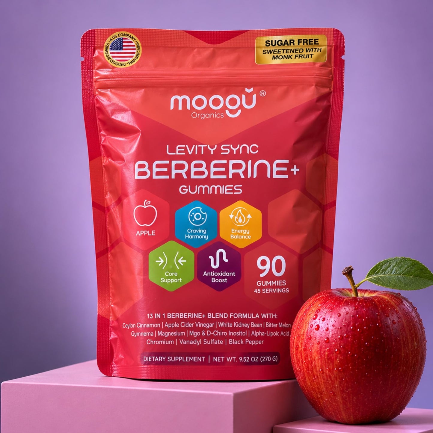 Moogǔ Organics Berberine 3000mg & Ceylon Cinnamon Gummies, 90 Count
