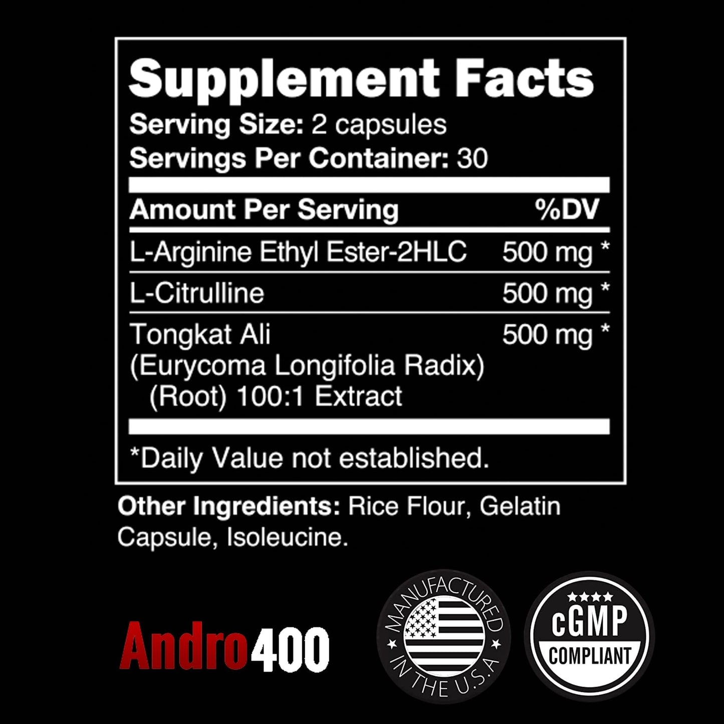 Andro400 Max Advanced T-Support & Nitric Oxide Booster – Traditional Tongkat Ali 100:1 Extract with L-Arginine & L-Citrulline – Supports Circulation and Physical Performance, Capsules, 120 Count