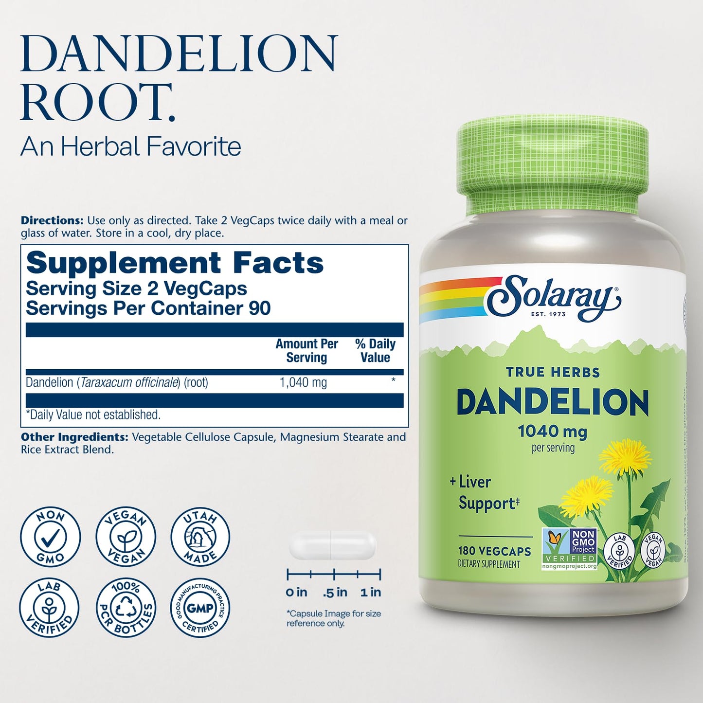 Solaray Dandelion Root Supplement Capsule - 180 Count