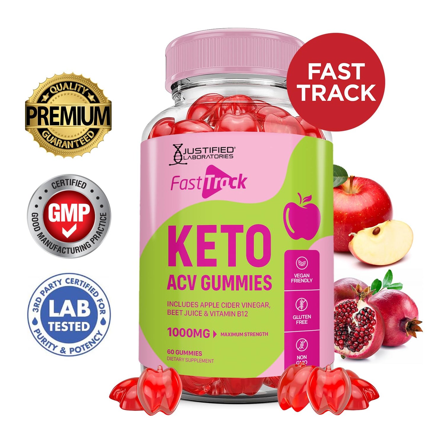 Justified Laboratories Fast Track Keto ACV Gummies, 120 Gummies