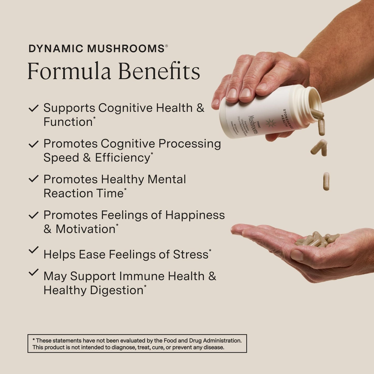 Stonehenge Dynamic Health Mushrooms 1,400 mg – 5 Mushroom Complex (Lion’s Mane, Reishi, Chaga, Maitake, Shiitake) – 100% Fruiting Bodies, Nootropic – Brain, Memory, Focus & Immune Support – 60 Caps