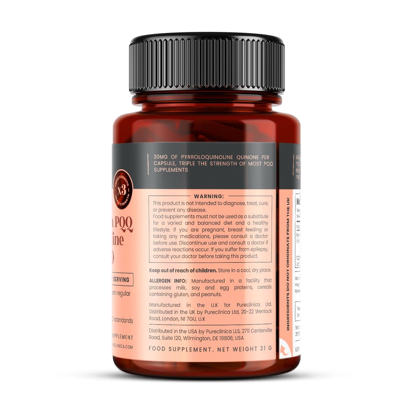PureClinica PQQ Triple Strength Veggie Caps, 60 Count
