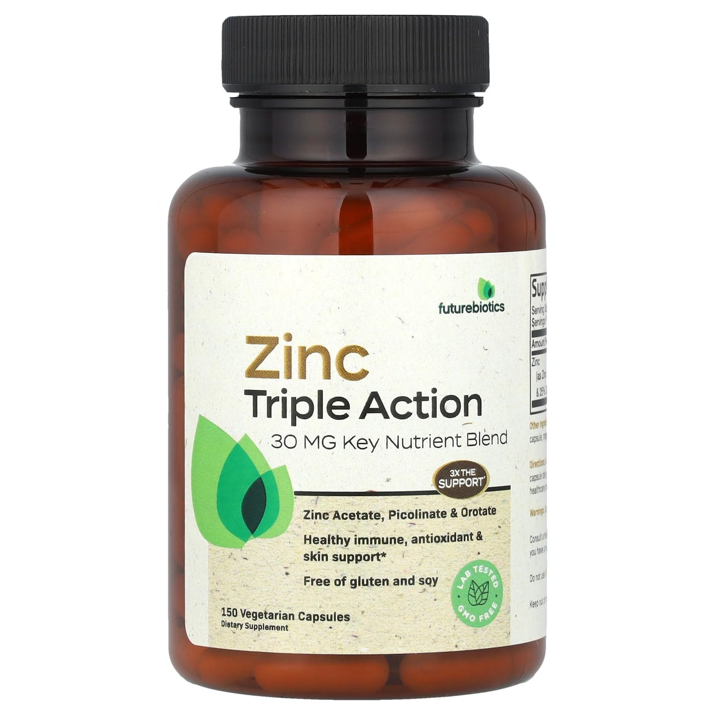 Futurebiotics Zinc Triple Action 30 mg Capsules, 150 Count