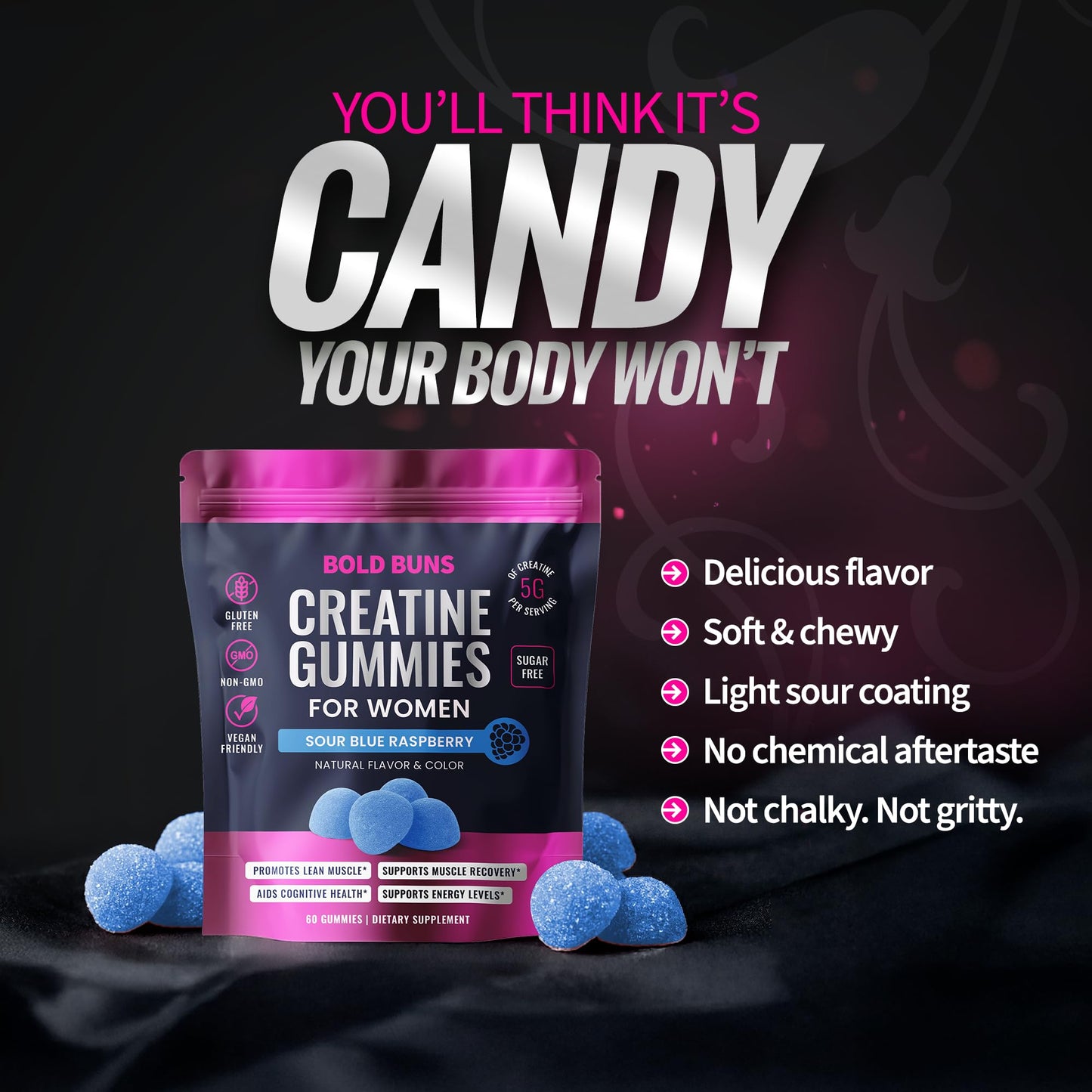 Bold Buns Creatine Monohydrate Gummies 60 Count